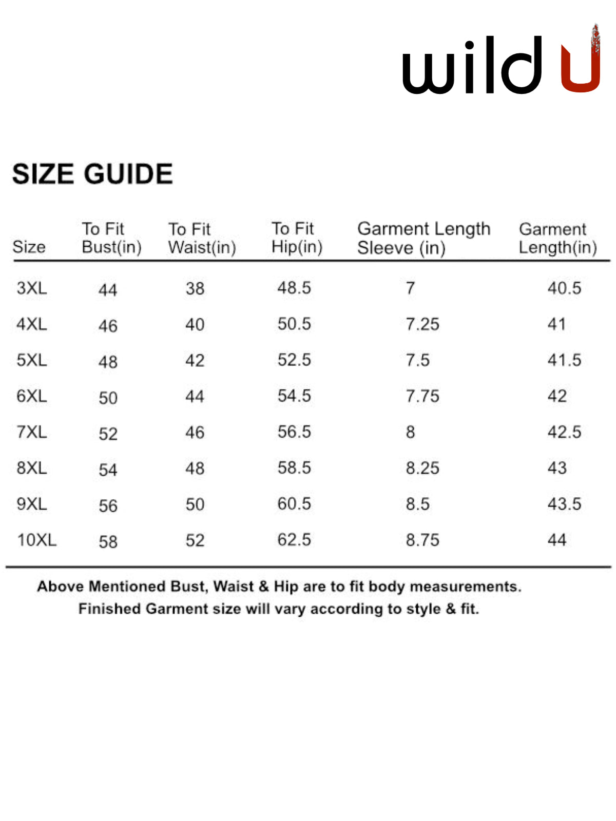 Size chart