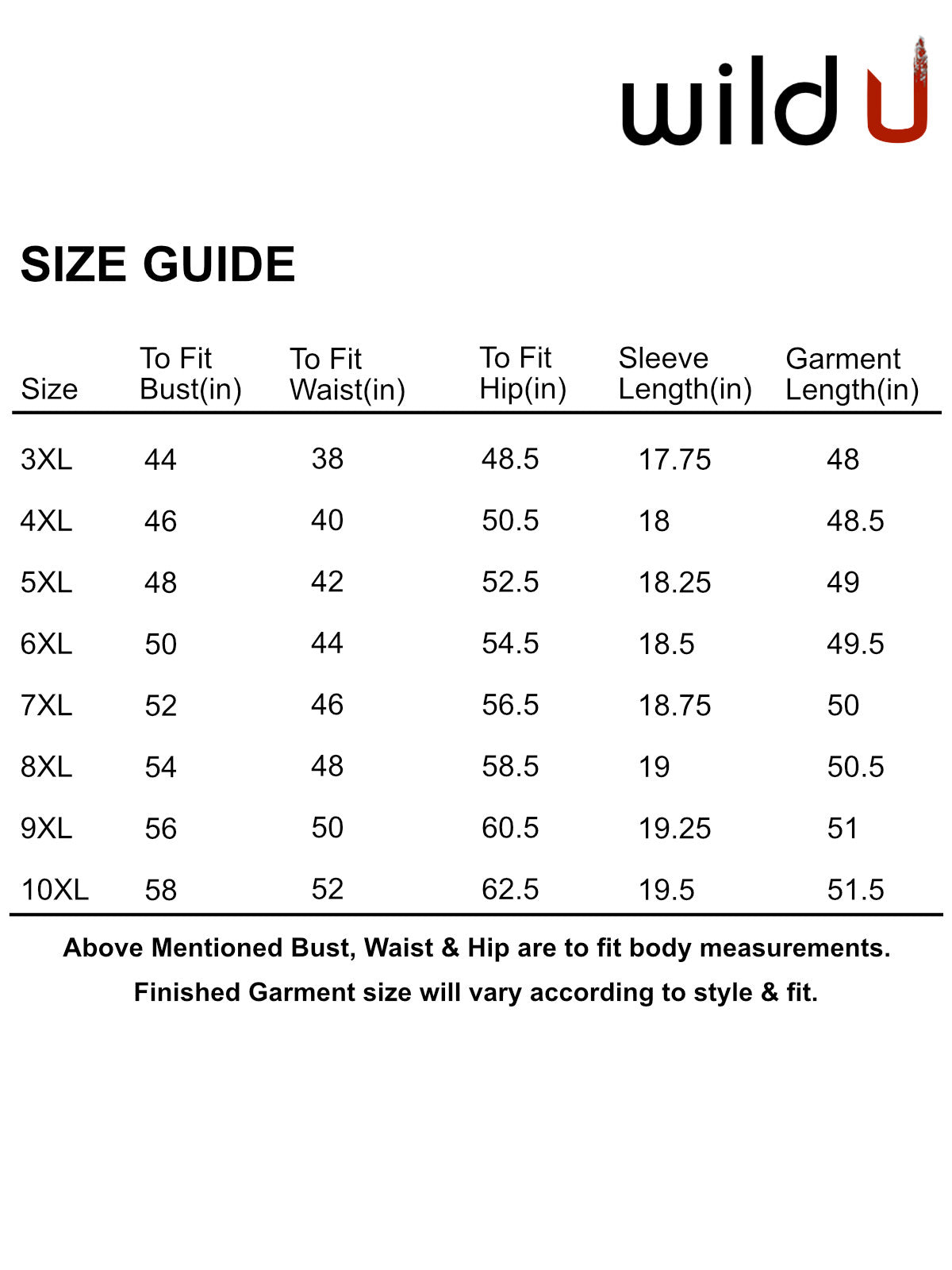 Size chart