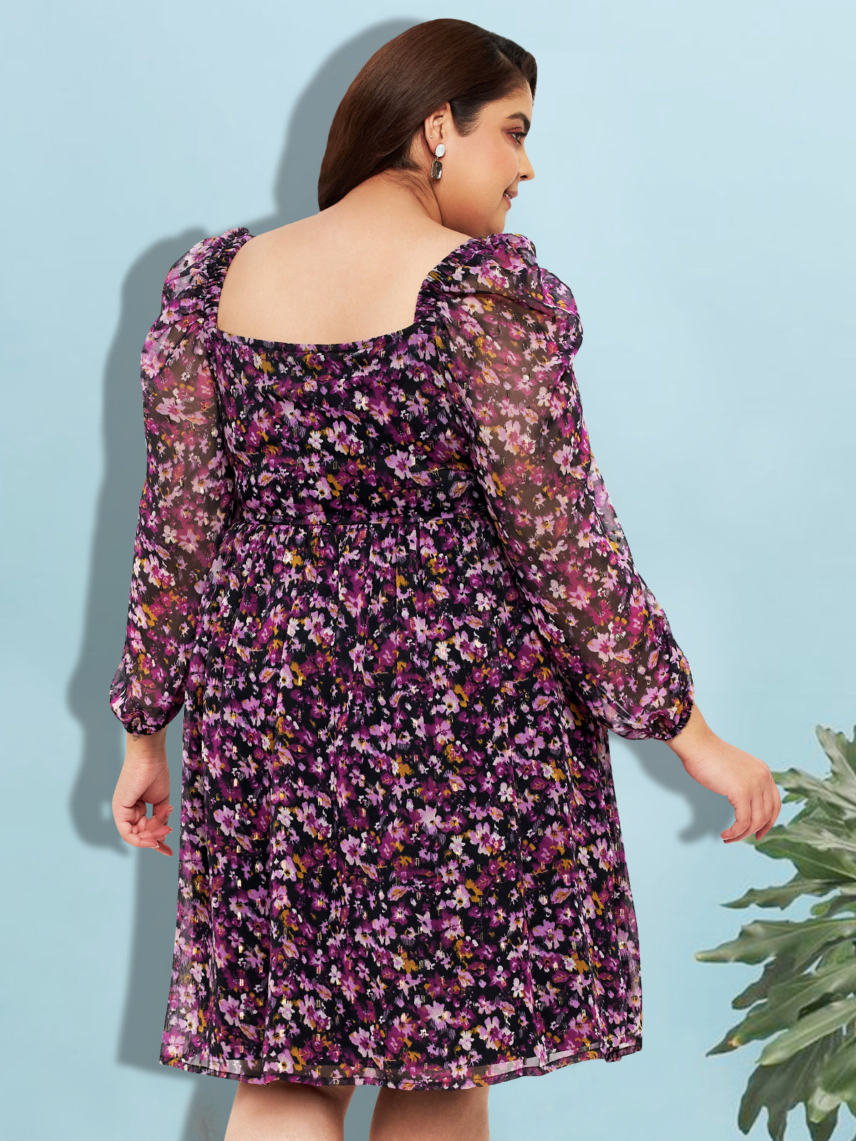 Women Black Purple Plus Size Ruched Dress