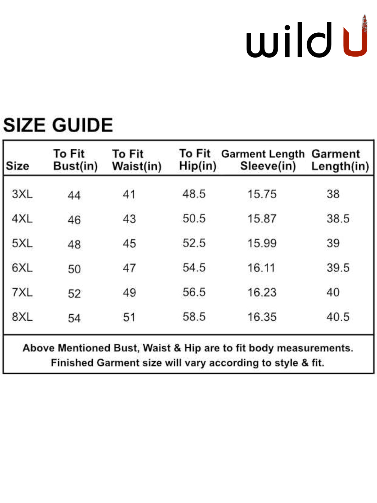 Size chart