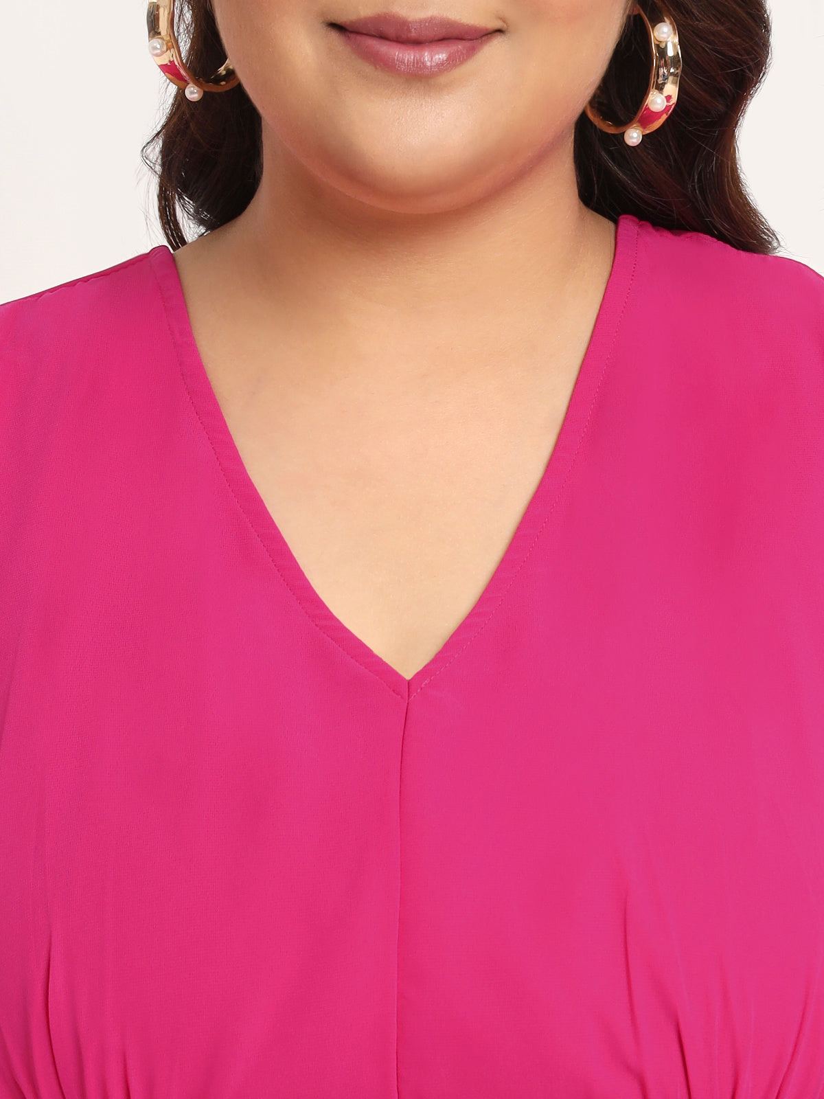 Women Fuchsia Pink Plus Size Styled Back Maxi Dress