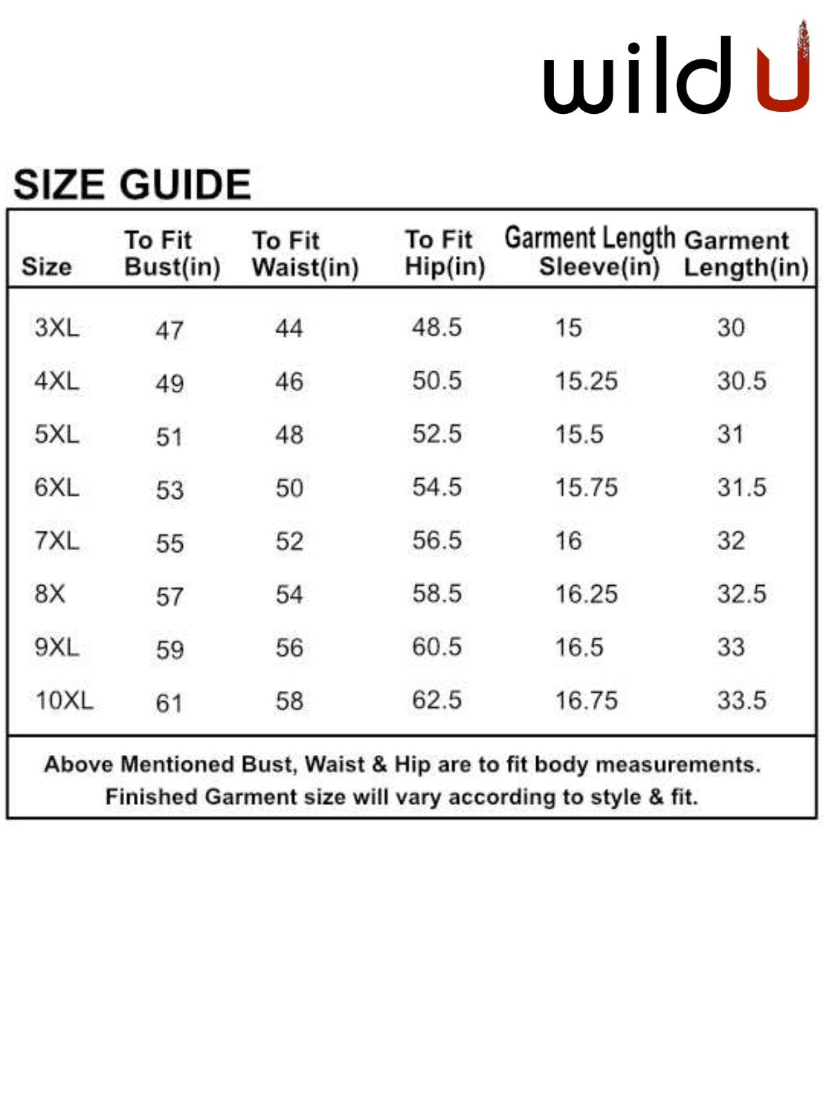 Size chart