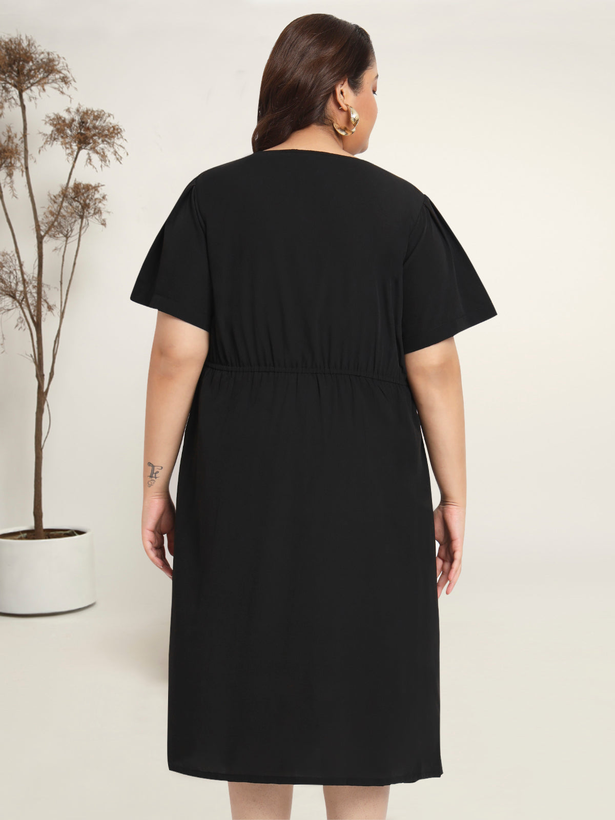 Women Black Plus Size Front Button Dress