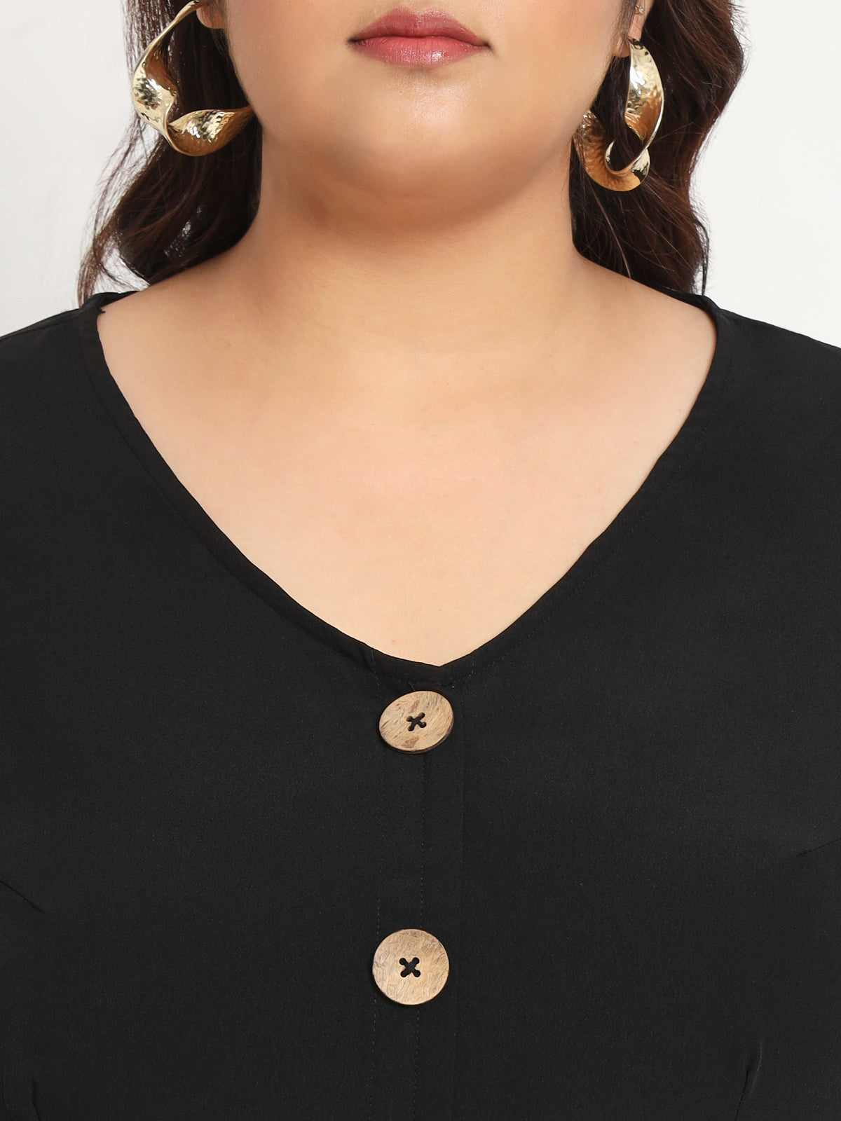 Women Black Plus Size Front Button Dress
