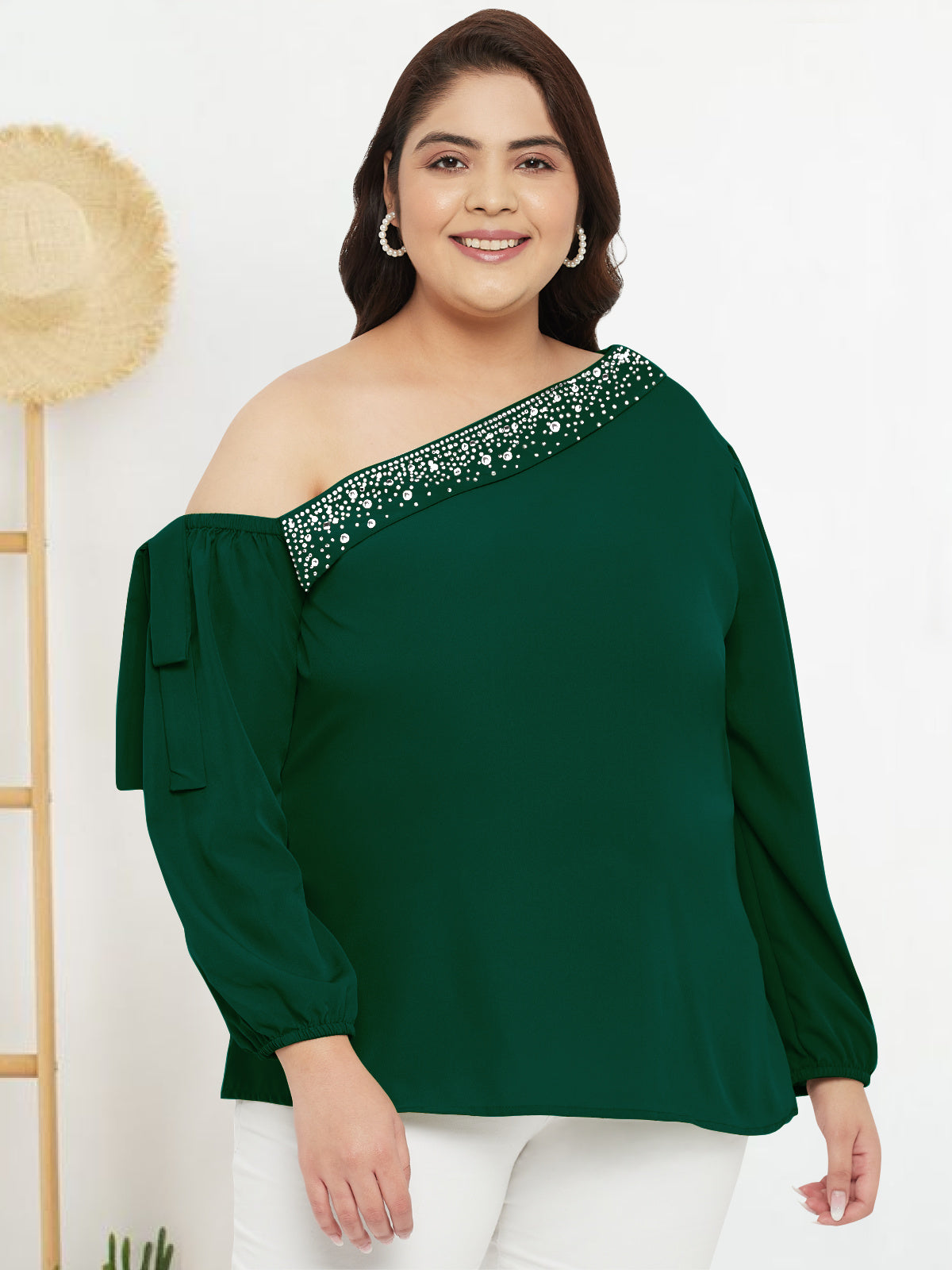 Women Black White Plus Size Buttoned Tunic Top
