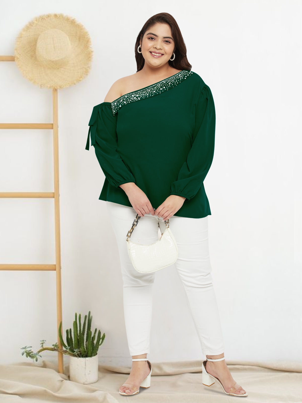 Women Black White Plus Size Buttoned Tunic Top