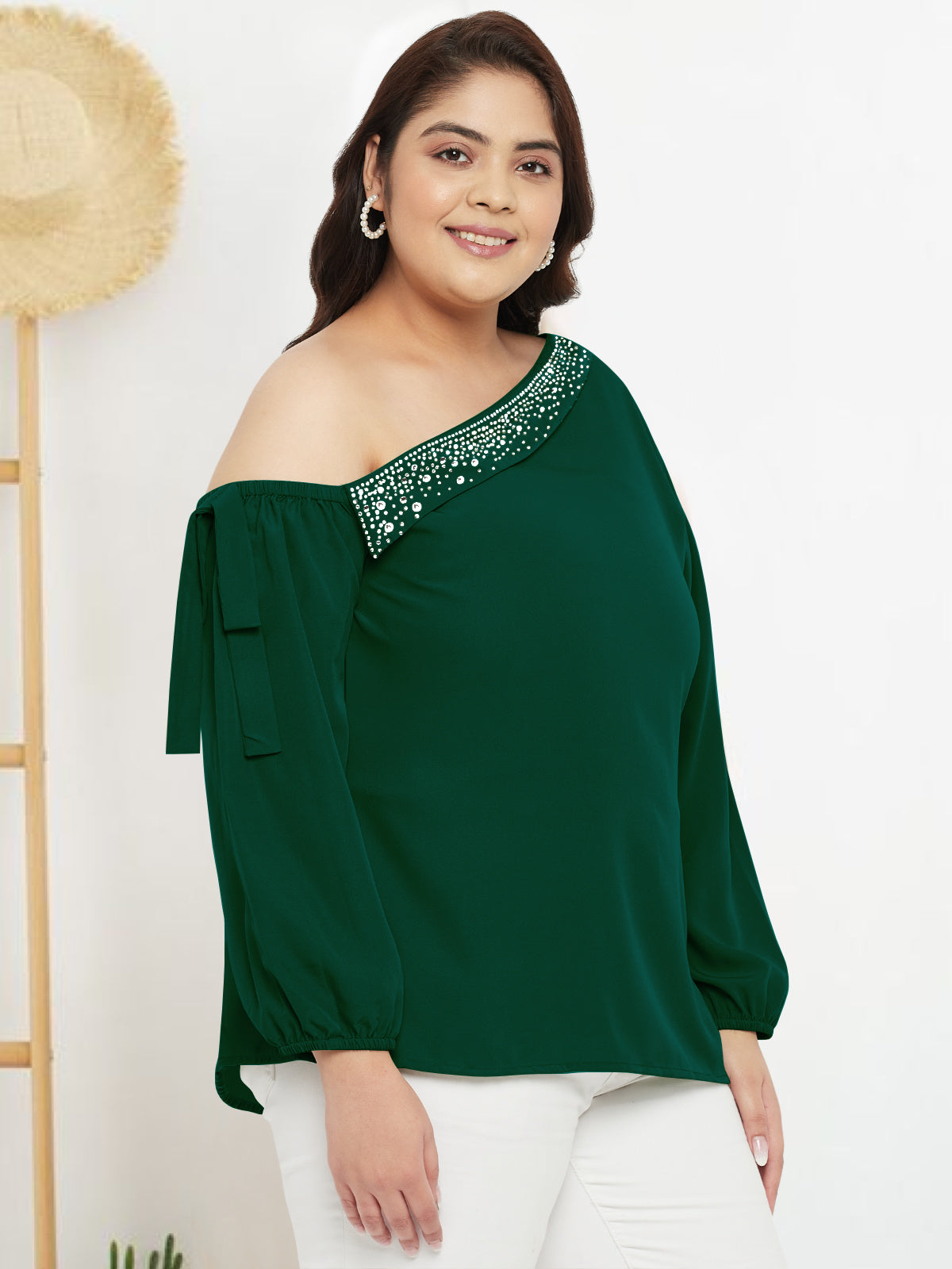 Women Black White Plus Size Buttoned Tunic Top