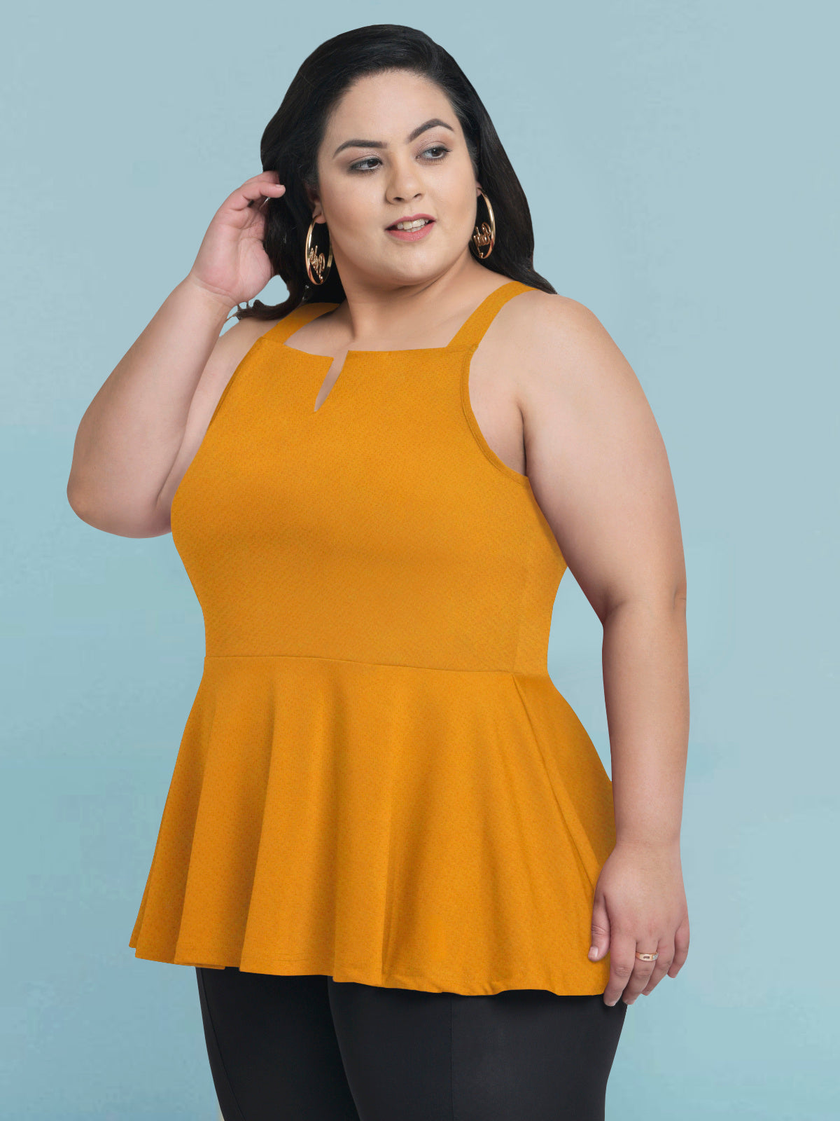Women Black White Plus Size Buttoned Tunic Top