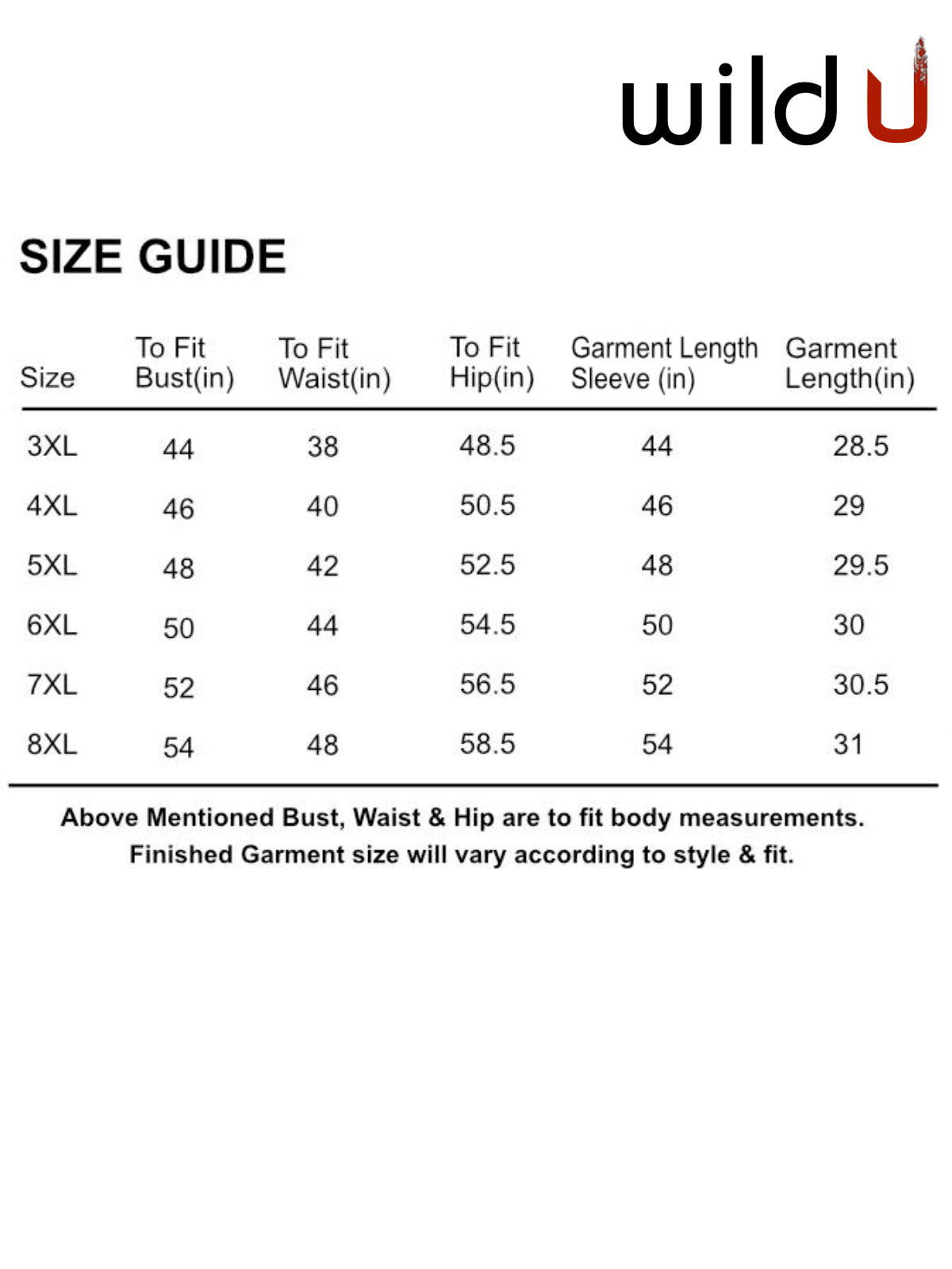 Size chart