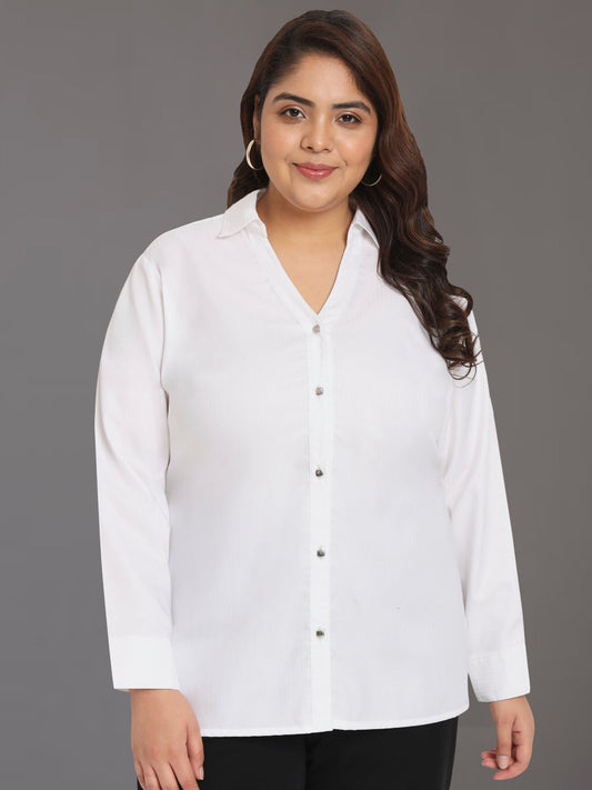 Women Black White Plus Size Buttoned Tunic Top
