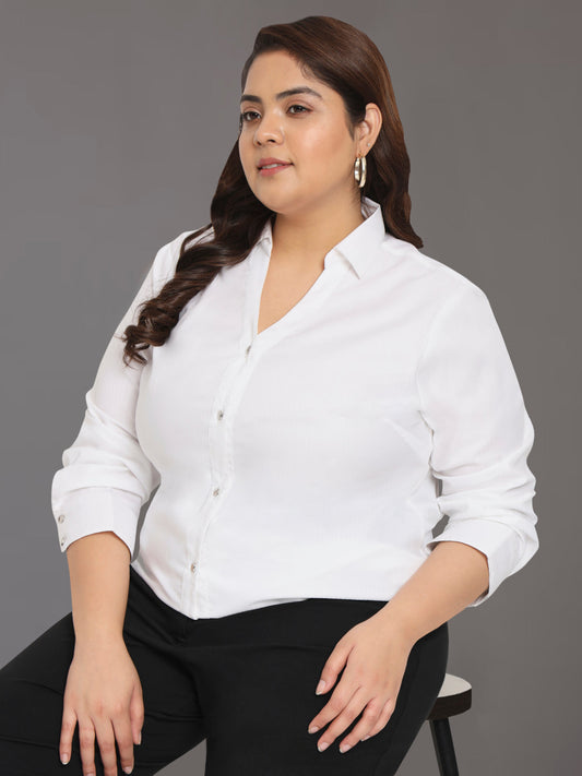Women Black White Plus Size Buttoned Tunic Top