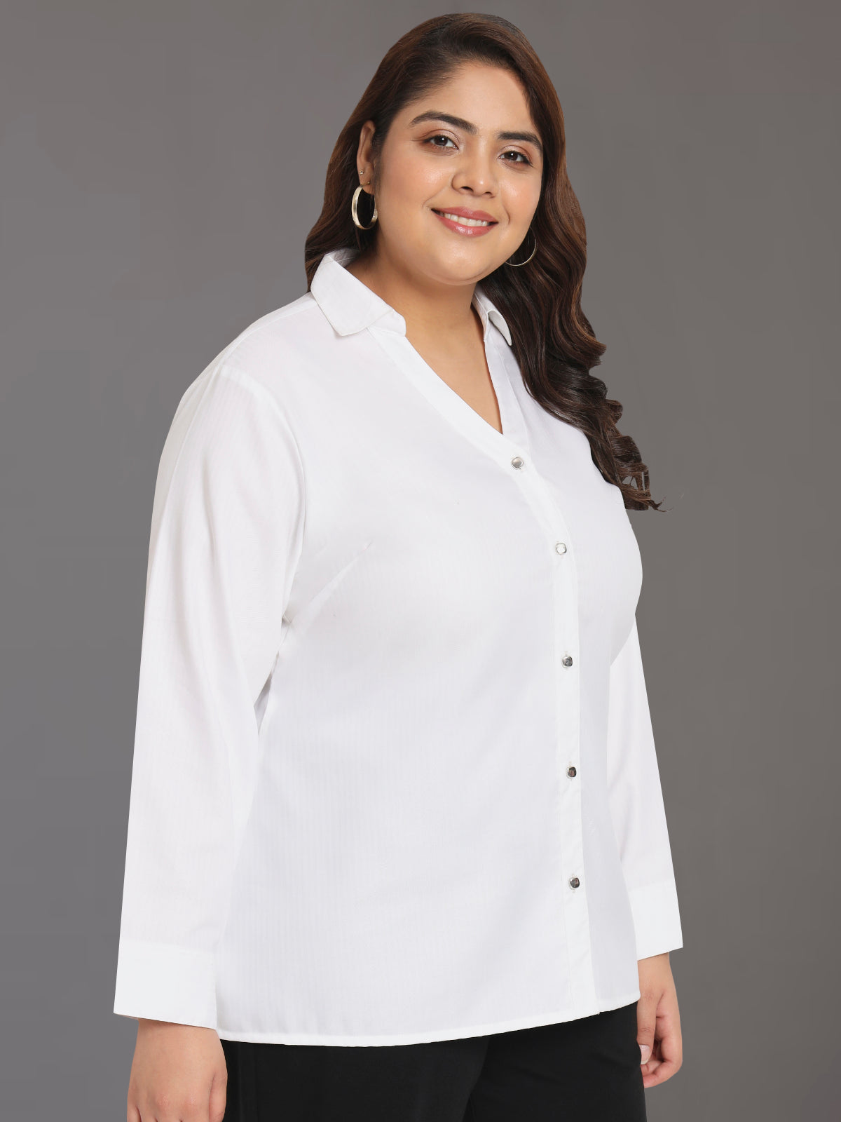 Women Black White Plus Size Buttoned Tunic Top