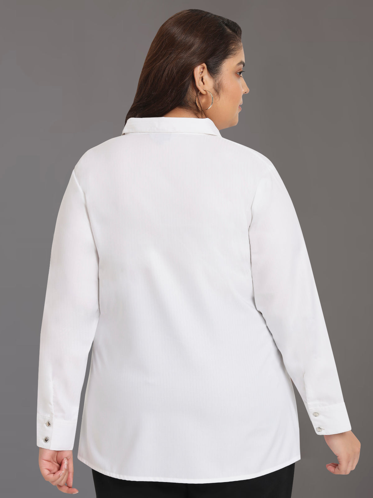 Women Black White Plus Size Buttoned Tunic Top