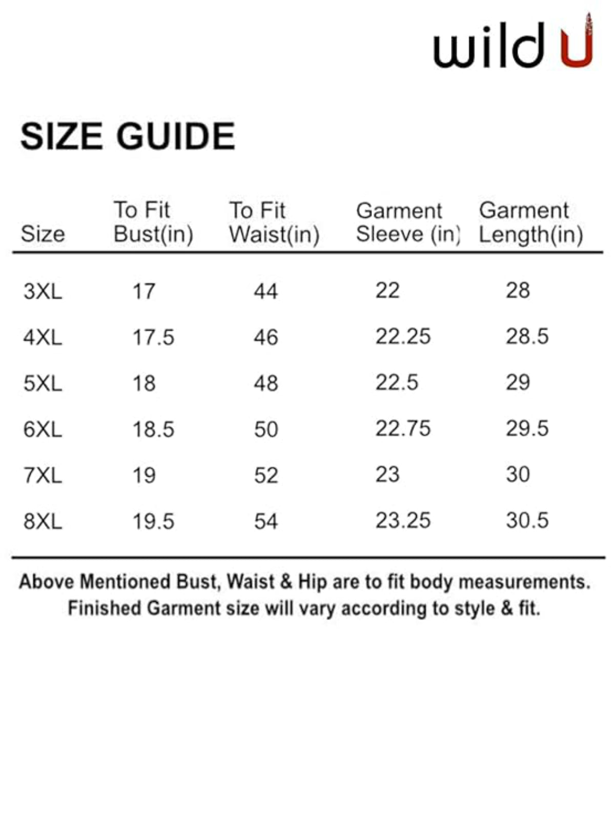 Size chart