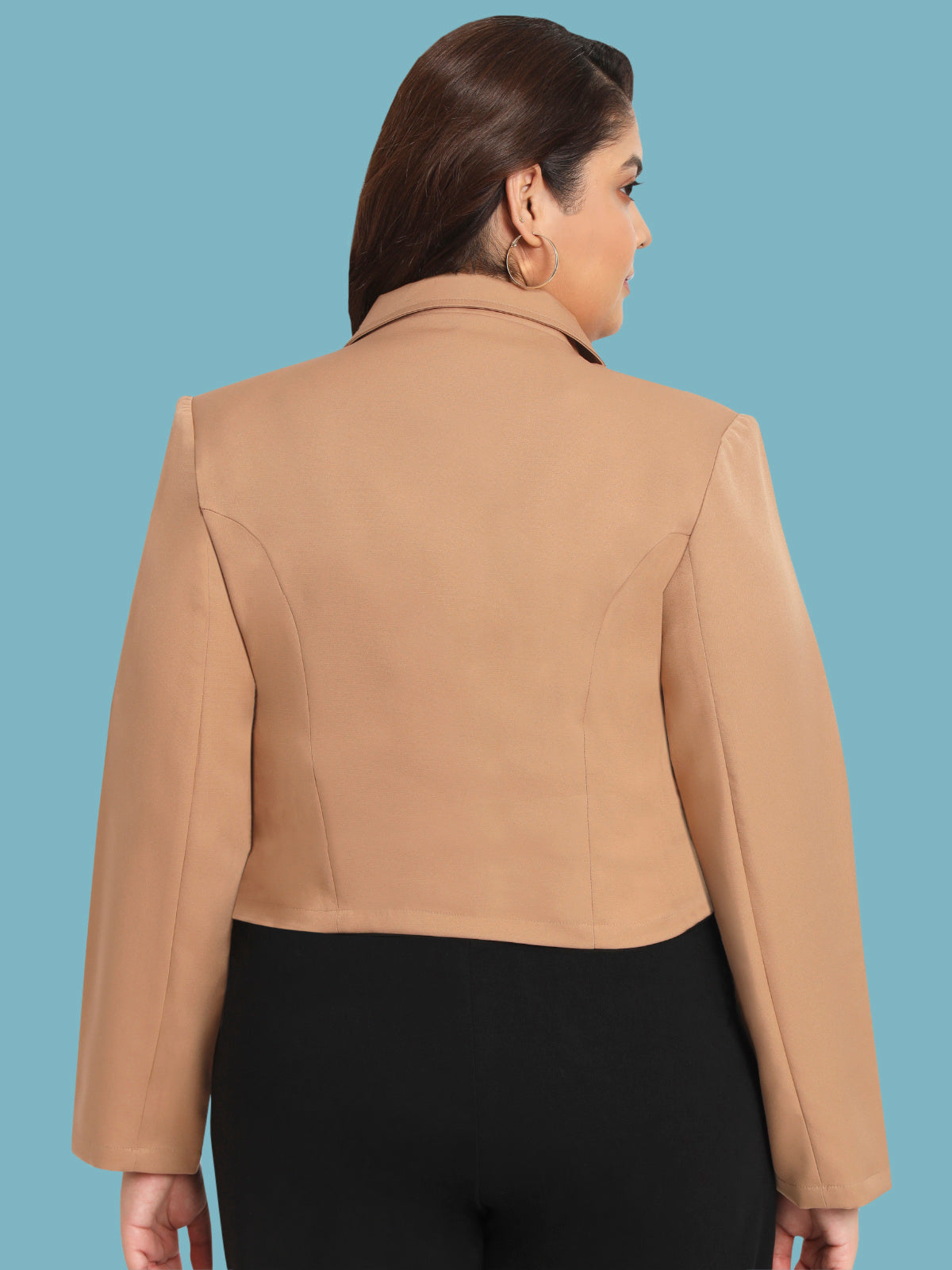 Women Beige Plus Size Crop Blazer
