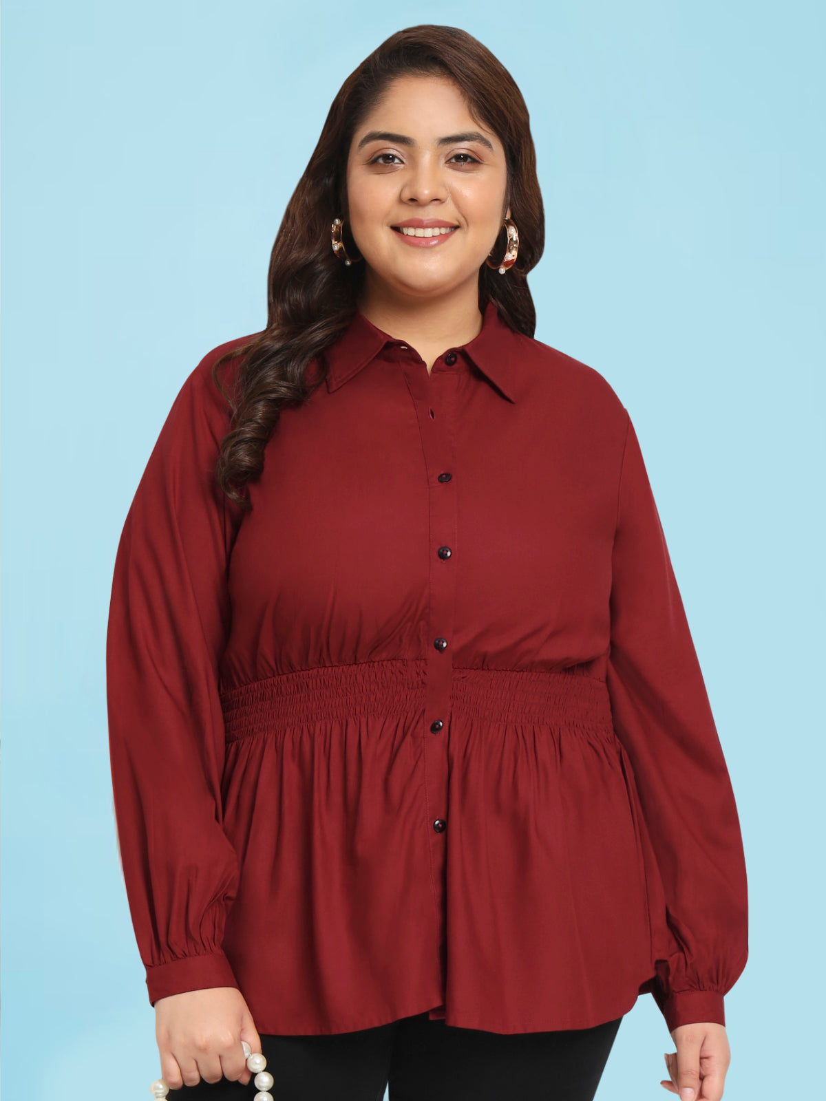Women Black White Plus Size Buttoned Tunic Top
