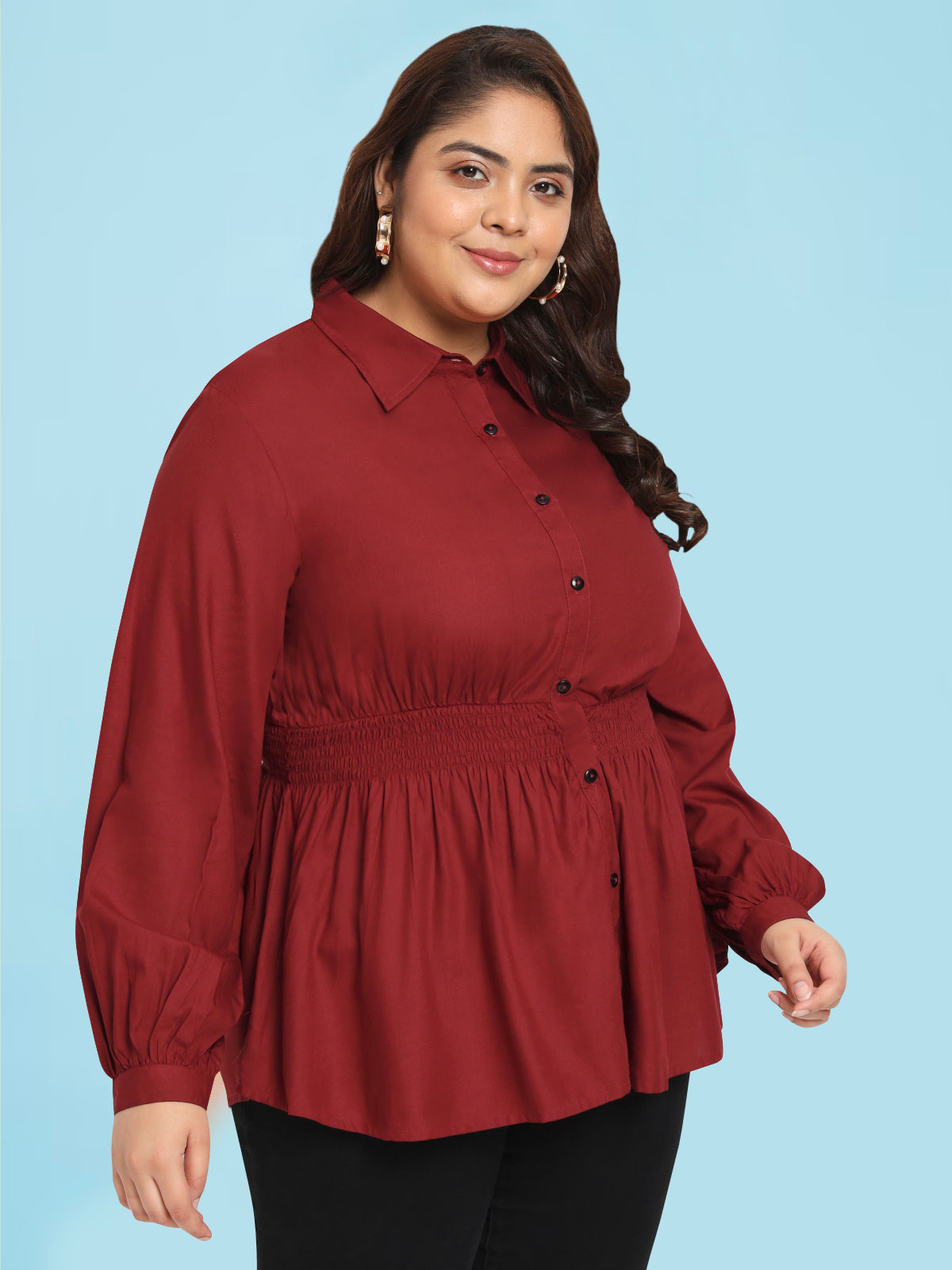 Women Black White Plus Size Buttoned Tunic Top