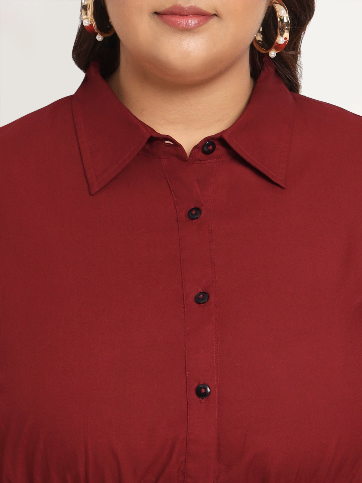 Women Black White Plus Size Buttoned Tunic Top