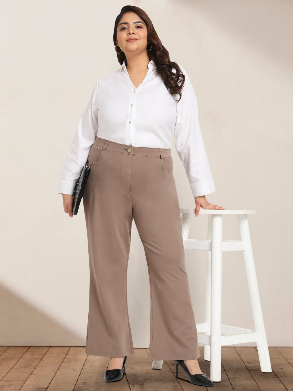 Taupe Brown Plus Size Extra Stretch Trouser