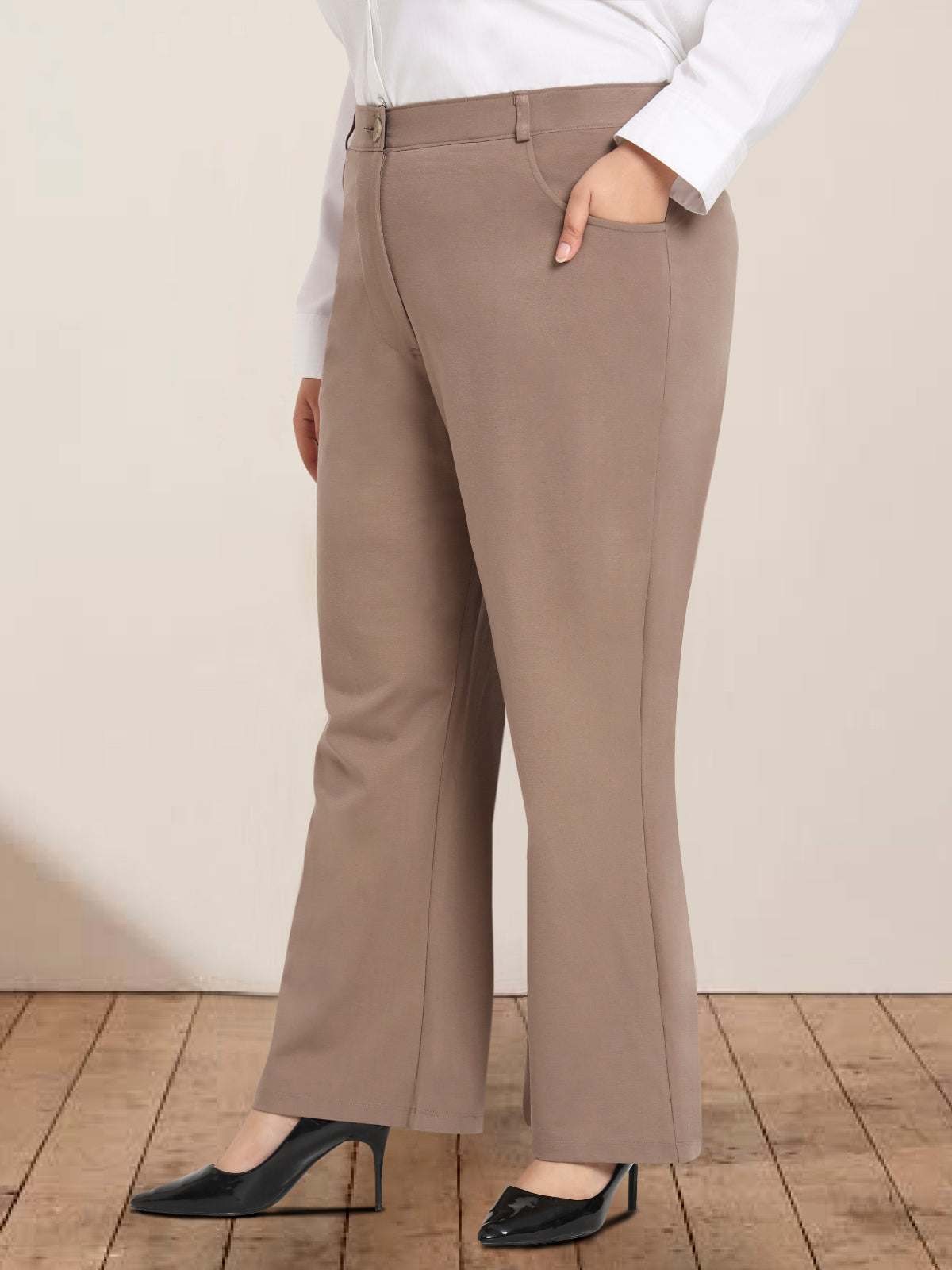 Taupe Brown Plus Size Extra Stretch Trouser
