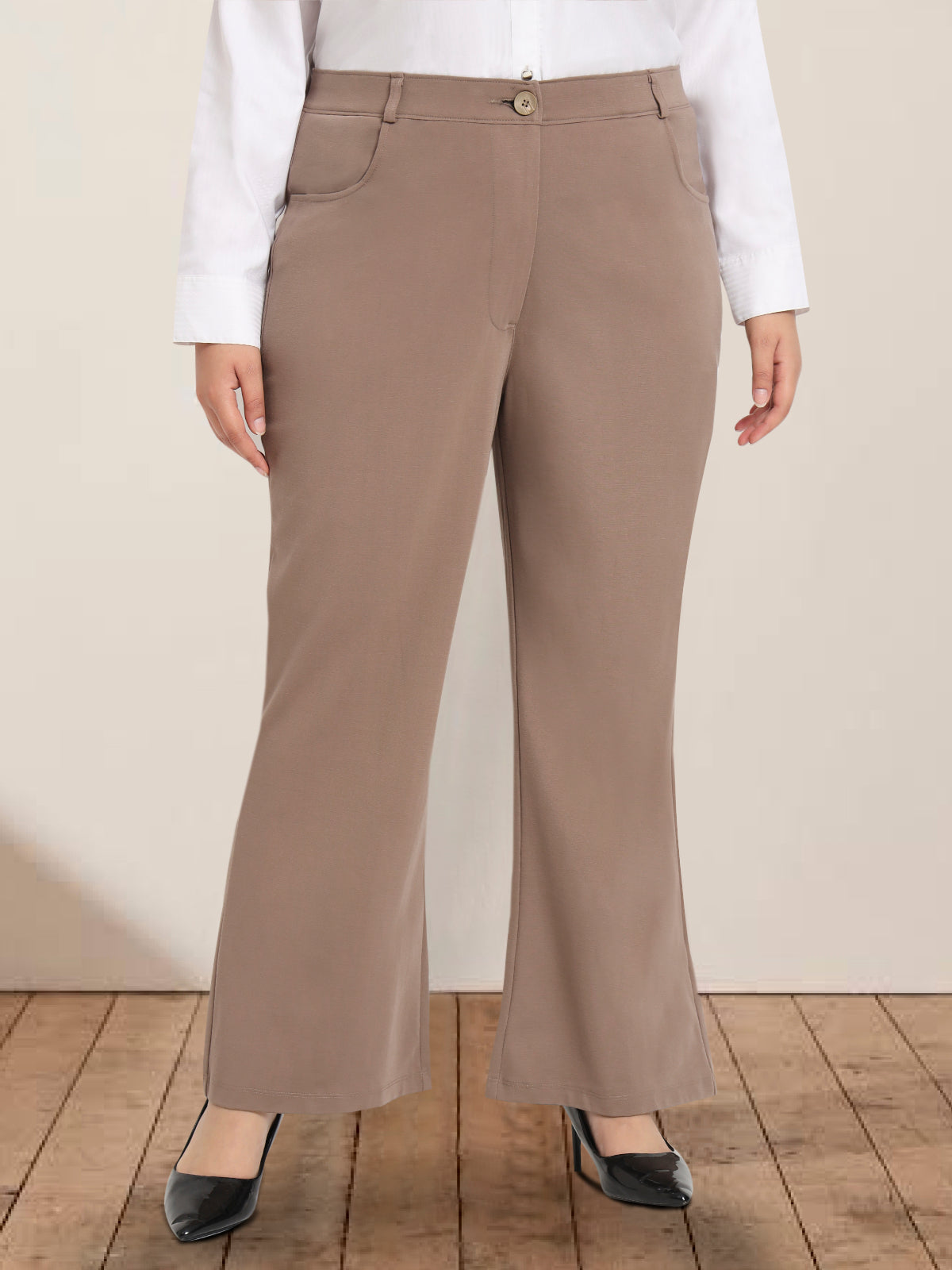 Taupe Brown Plus Size Extra Stretch Trouser