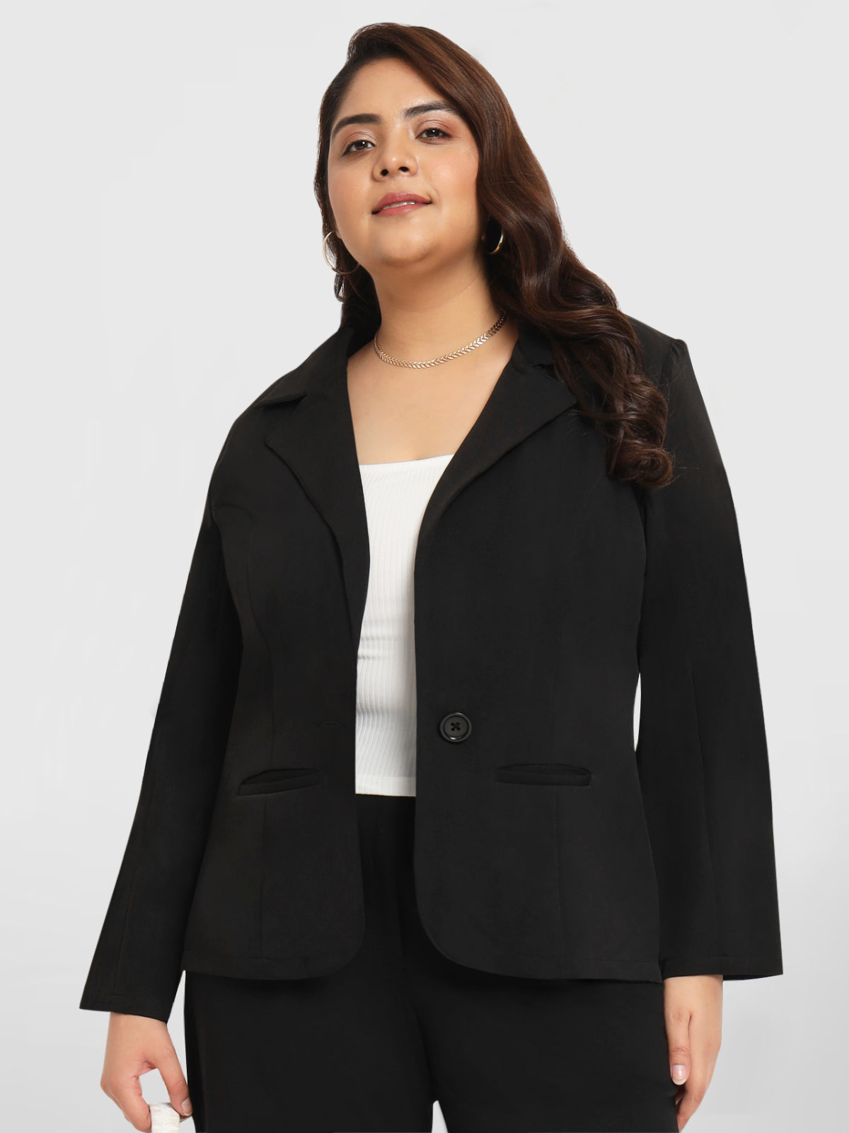 Women Black Plus Size Tailored Fit Blazer