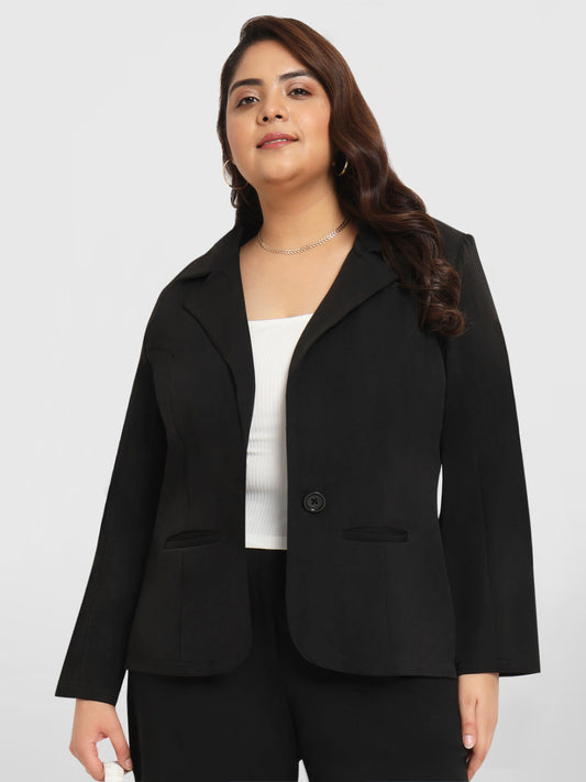 Women Black Plus Size Tailored Fit Blazer