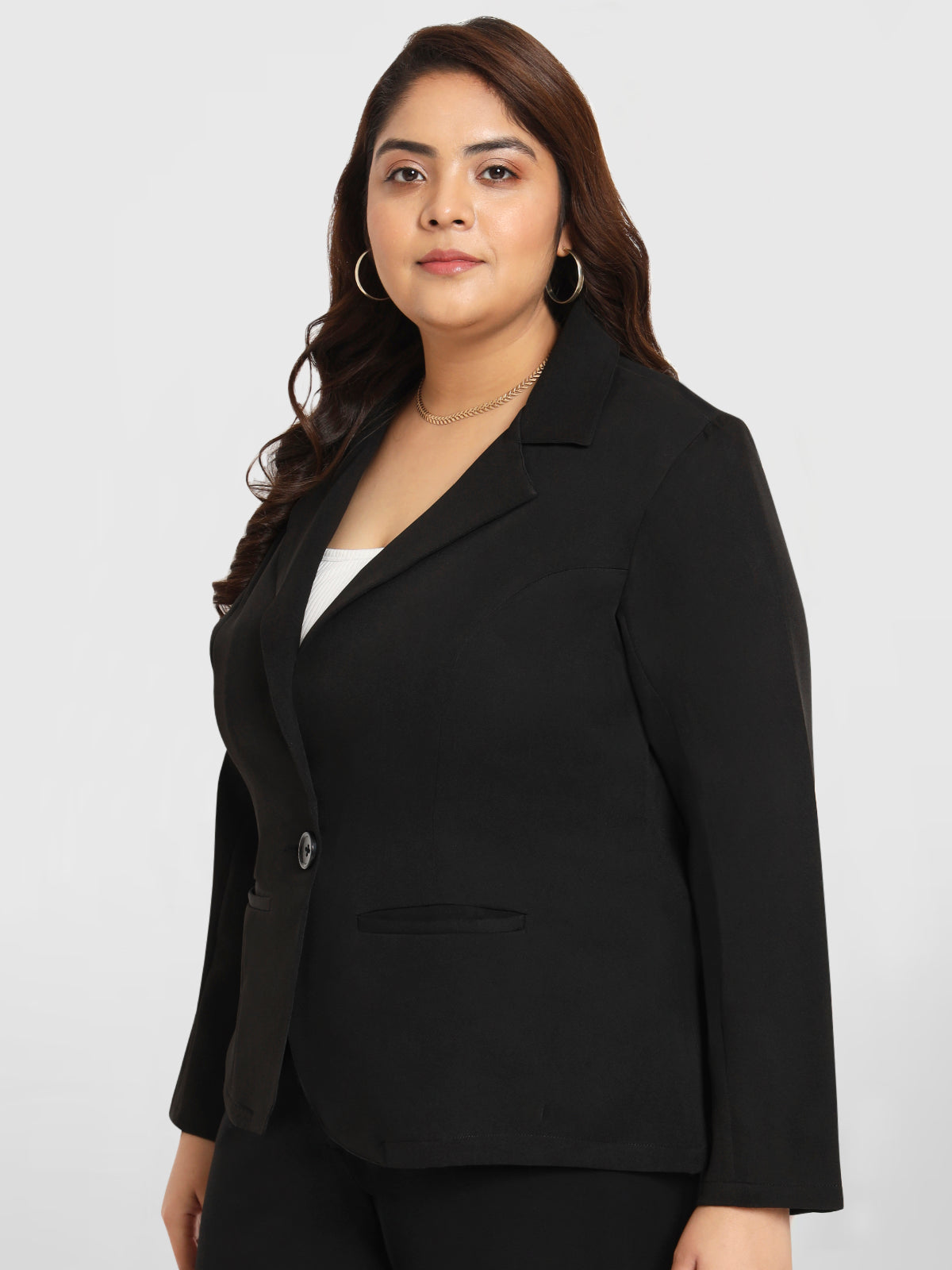 Women Black Plus Size Tailored Fit Blazer