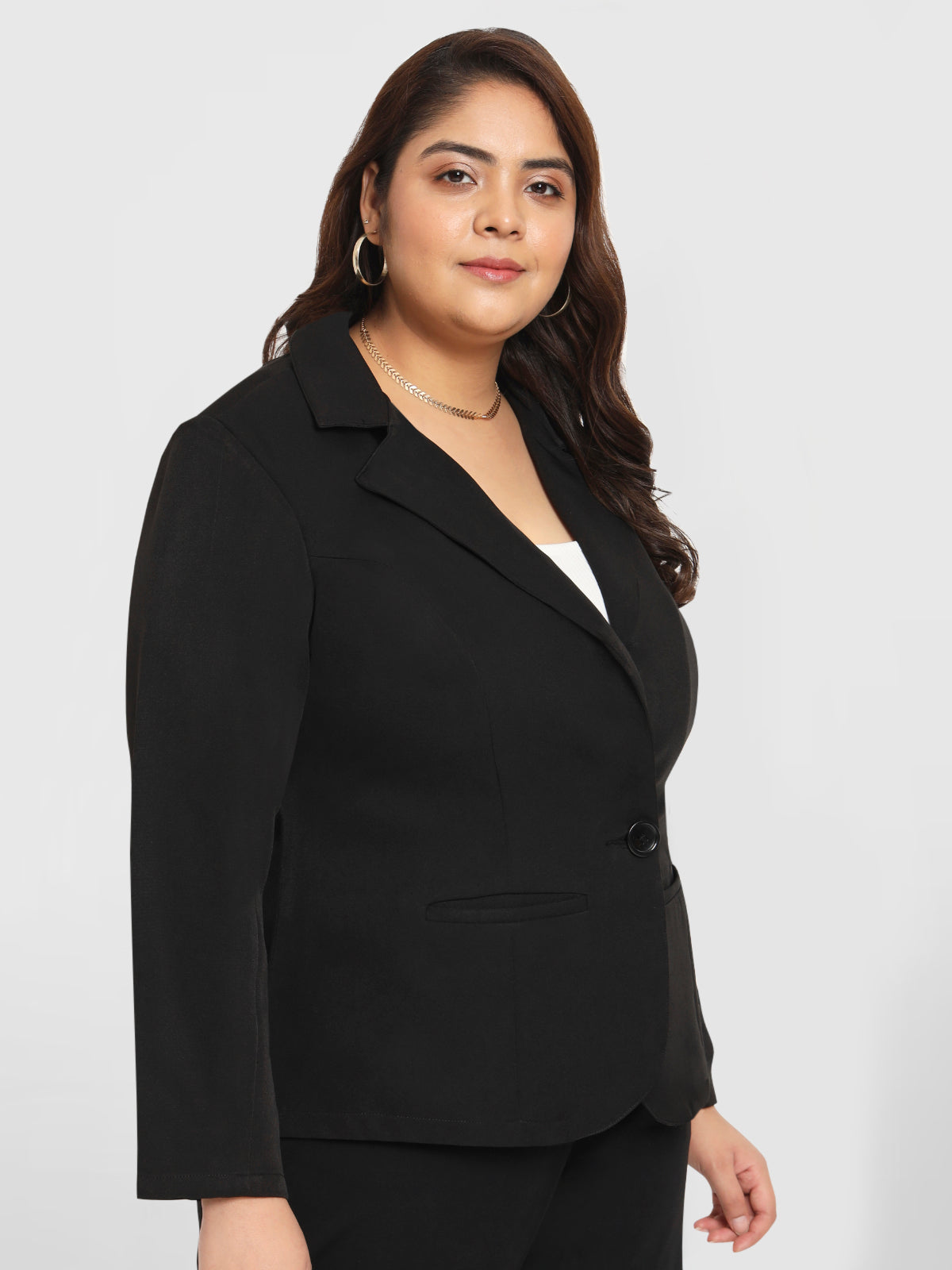 Women Black Plus Size Tailored Fit Blazer