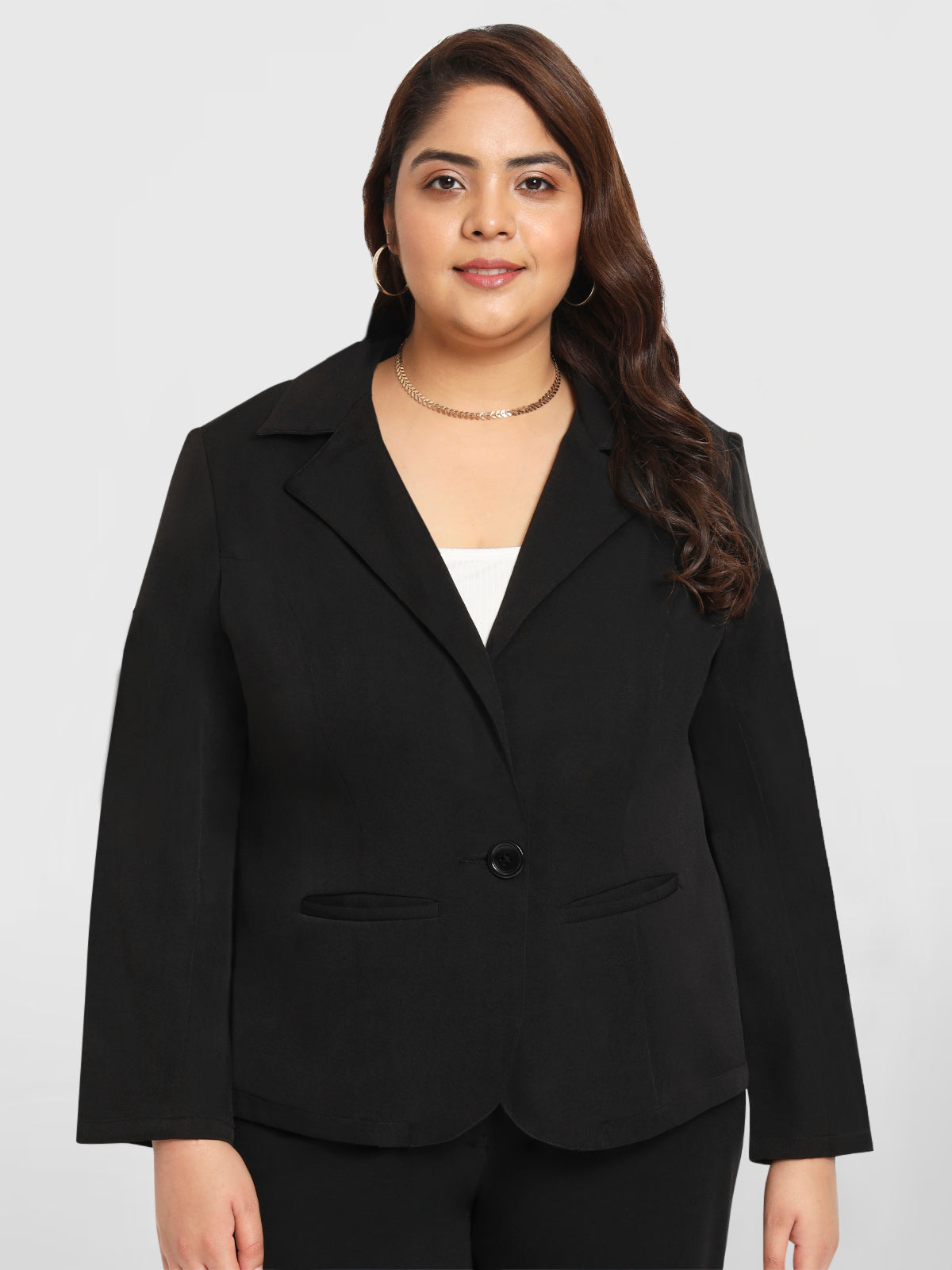 Women Black Plus Size Tailored Fit Blazer