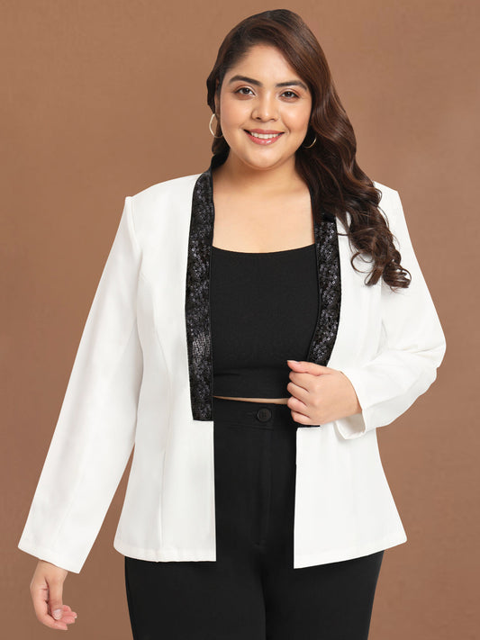 Women White Sequin Blazer