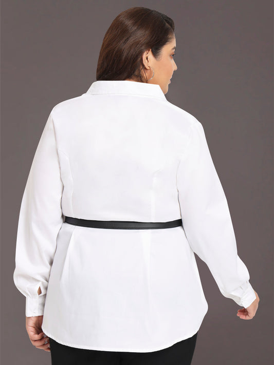 Women Black White Plus Size Buttoned Tunic Top