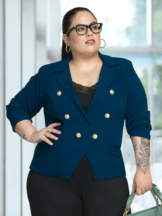 Women Turquoise Plus Size Tailored Fit Blazer