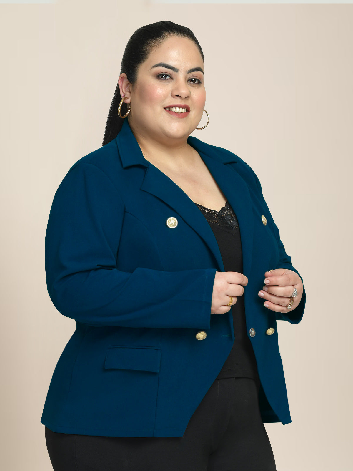 Women Turquoise Plus Size Tailored Fit Blazer