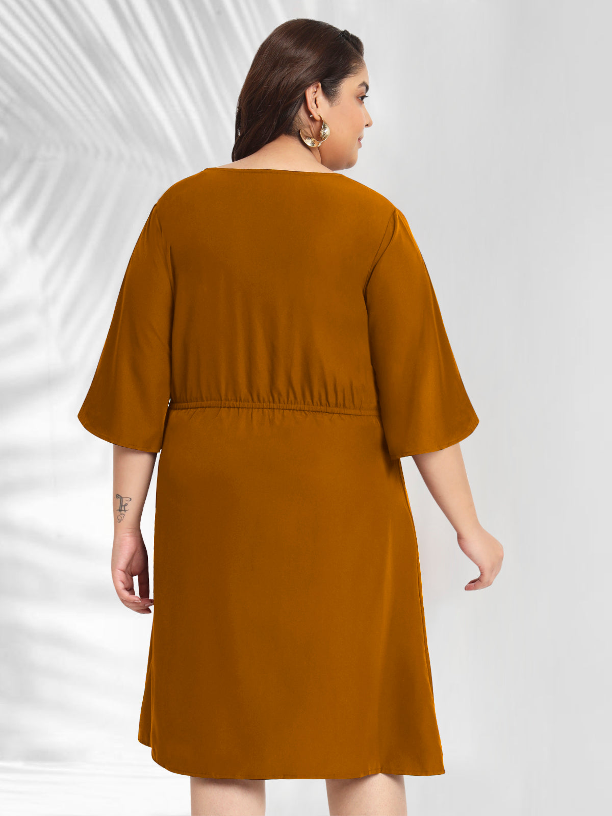Women Mustard Plus Size Front Tie Dress