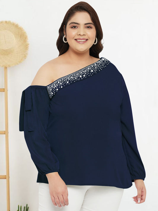 Women Black White Plus Size Buttoned Tunic Top