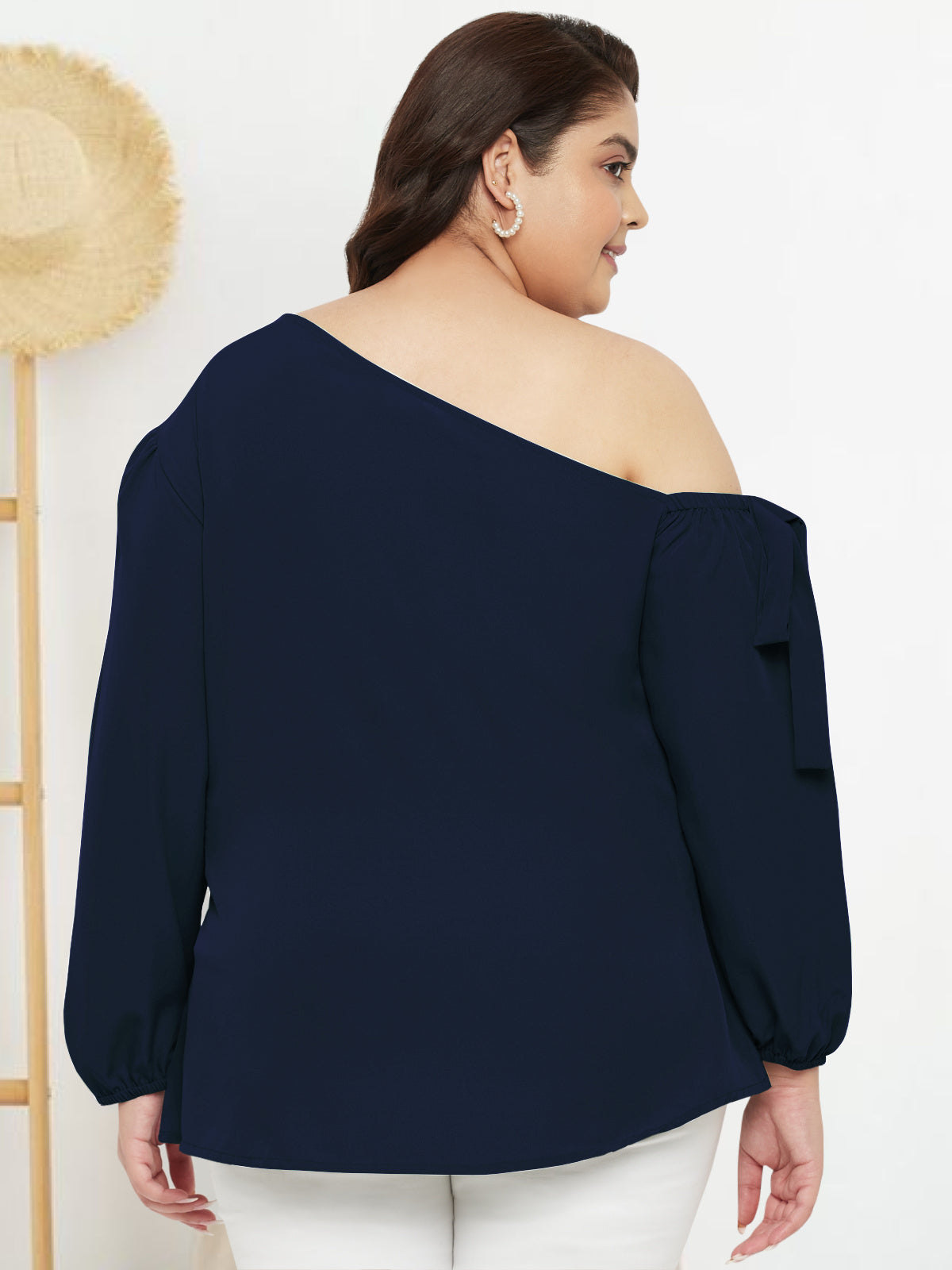 Women Black White Plus Size Buttoned Tunic Top