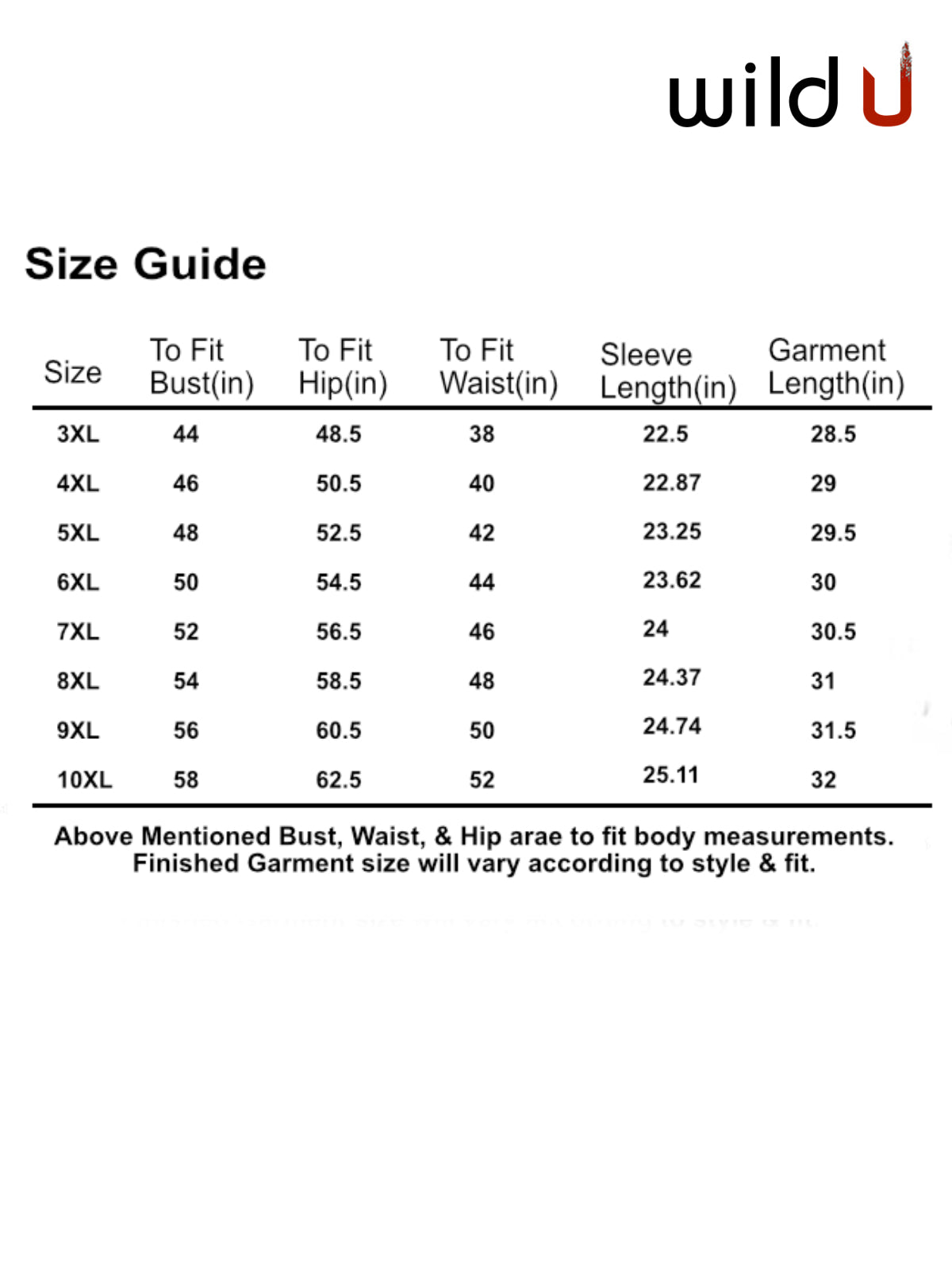 Size chart