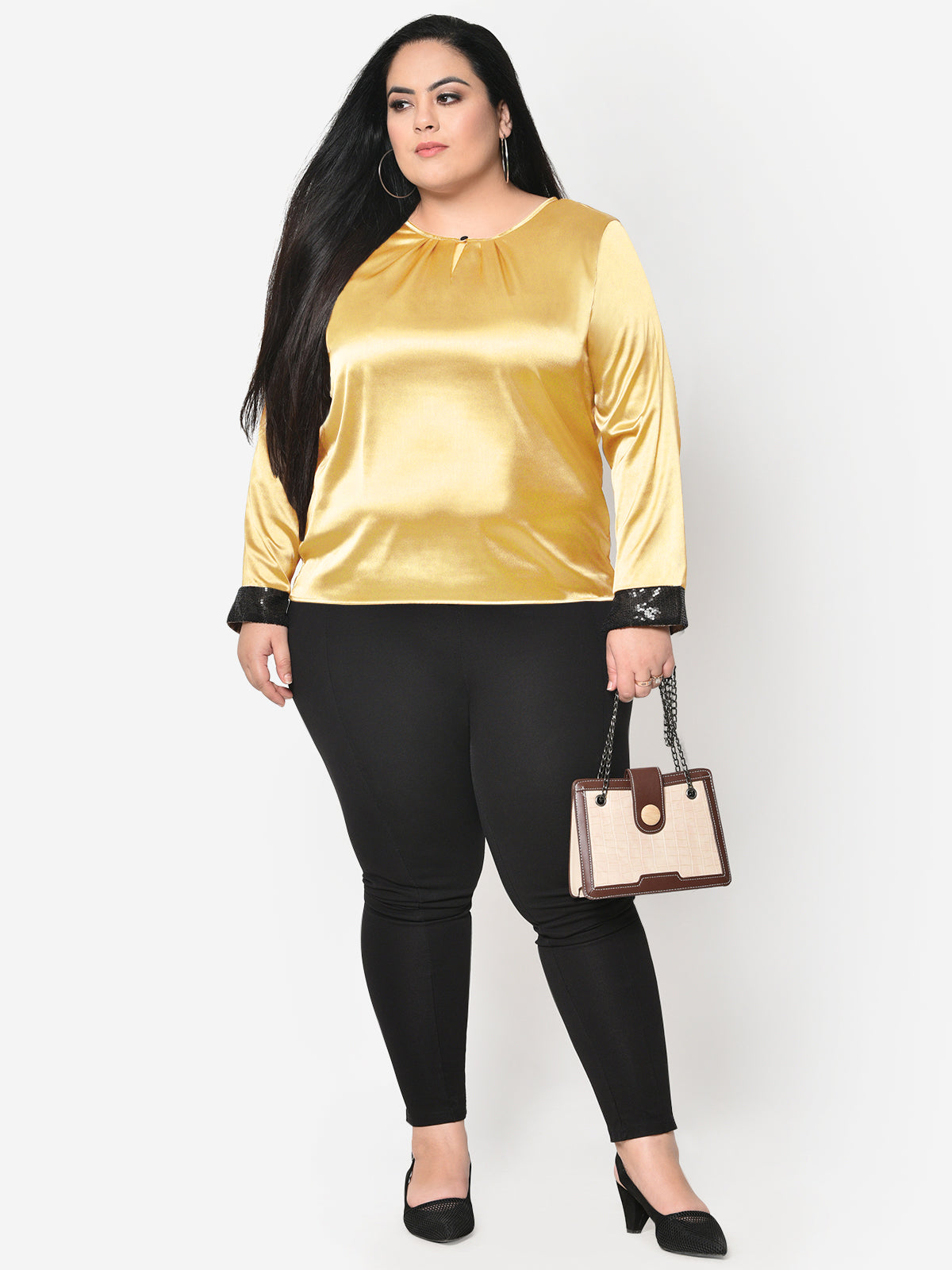 Women Black White Plus Size Buttoned Tunic Top