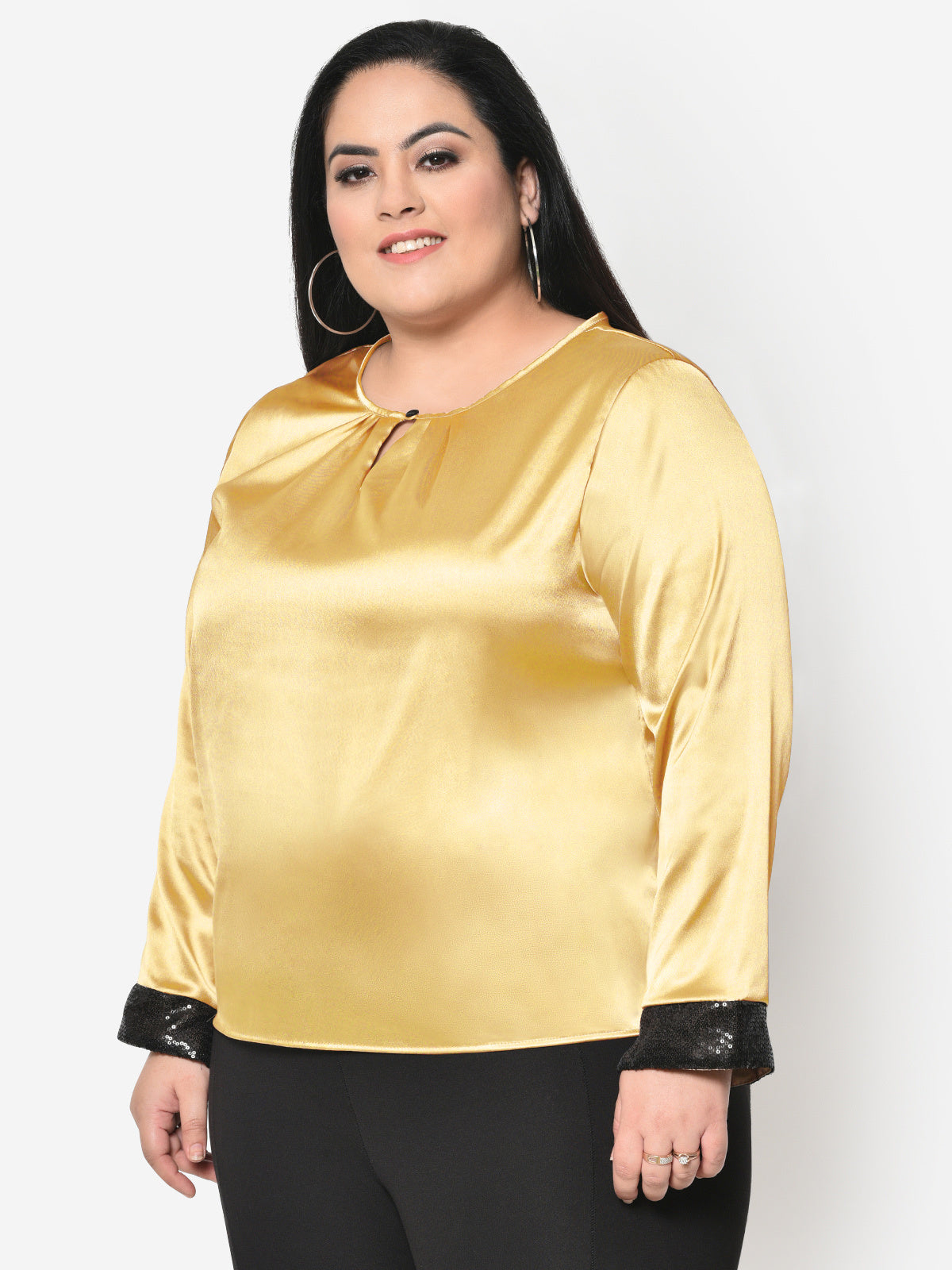 Women Black White Plus Size Buttoned Tunic Top
