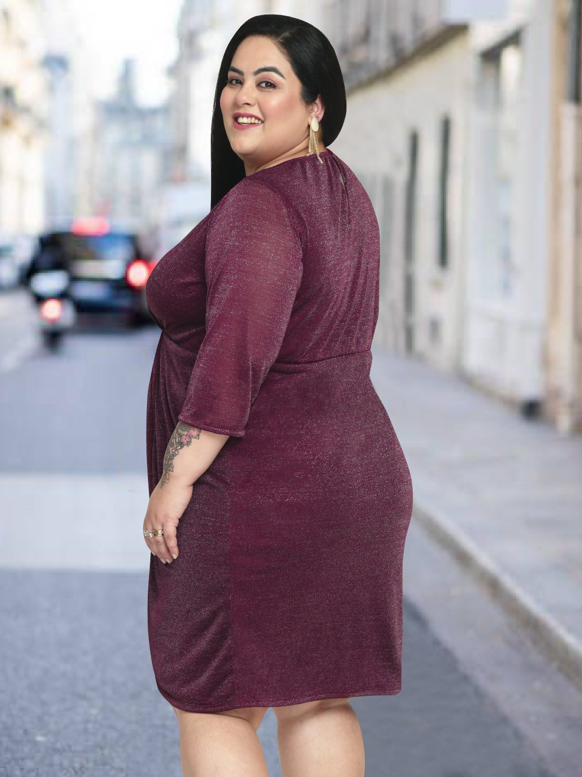 Women Wine Plus Size Shimmer Wrap Dress