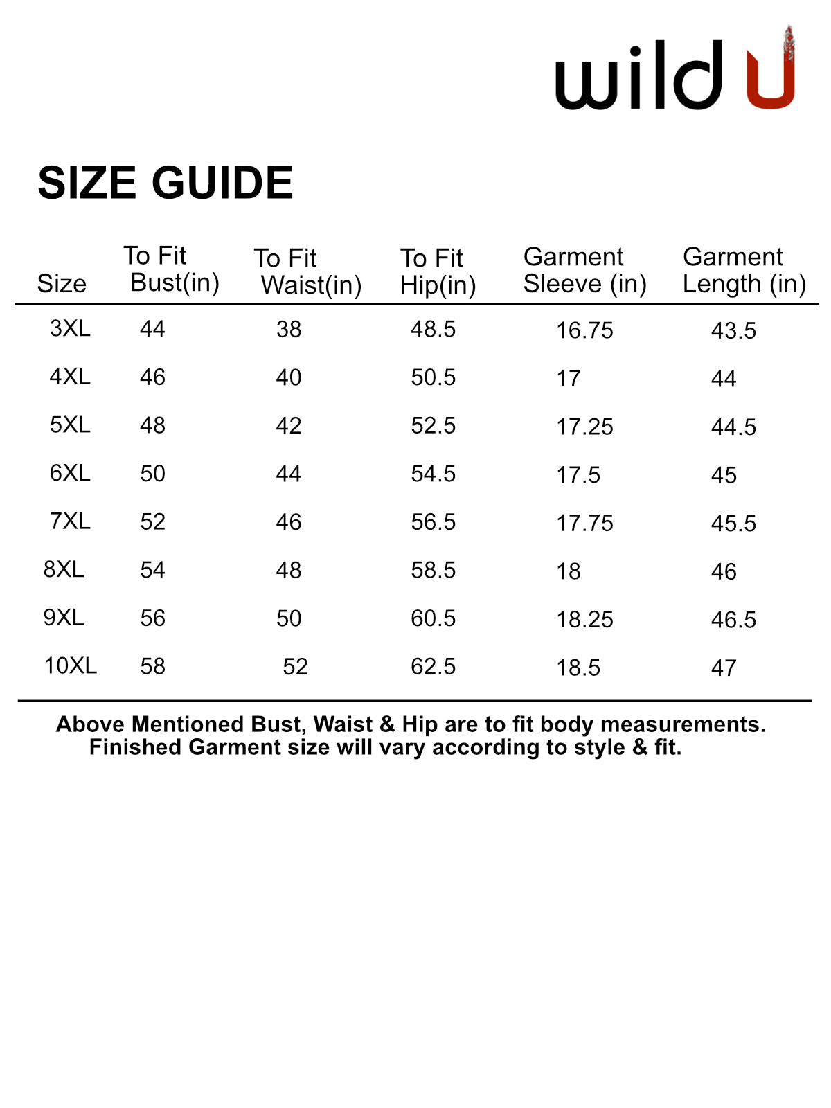 Size chart