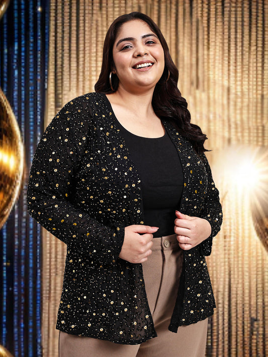 Black Golden Plus Size Beaded Hand Embellished Shrug