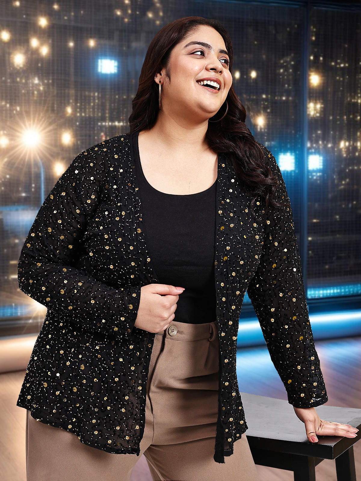 Black Golden Plus Size Beaded Hand Embellished Shrug