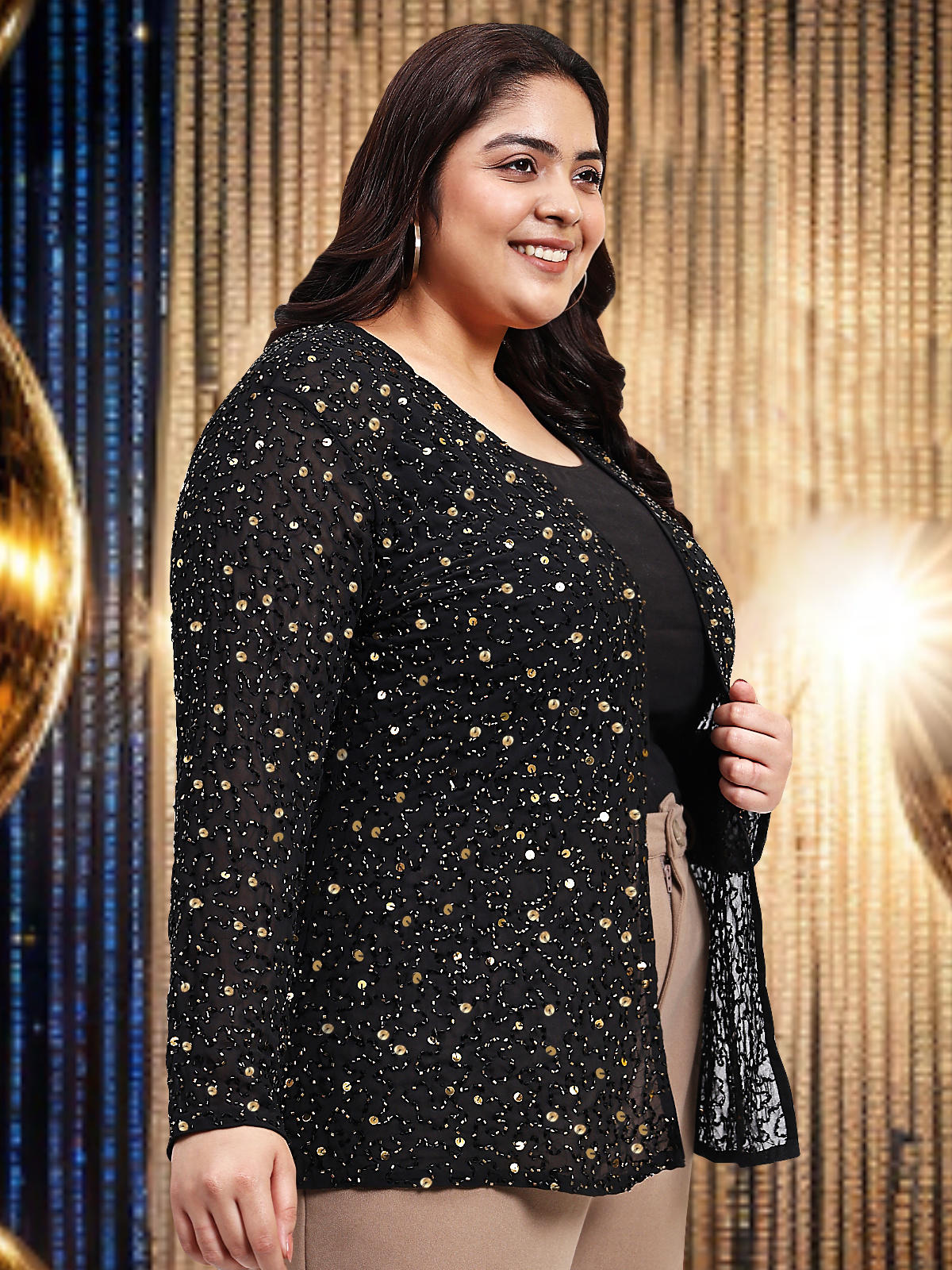 Black Golden Plus Size Beaded Hand Embellished Shrug