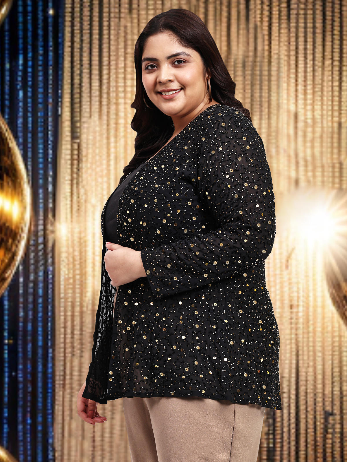 Black Golden Plus Size Beaded Hand Embellished Shrug