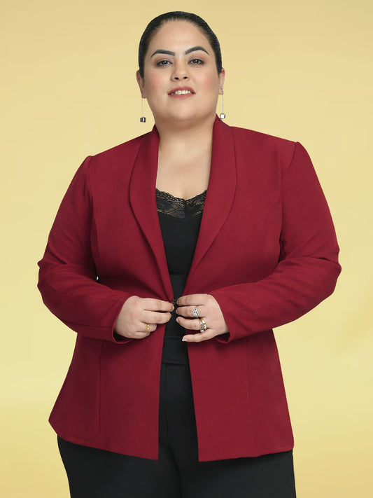 Women Red Plus Size Shawl Lapel Blazer