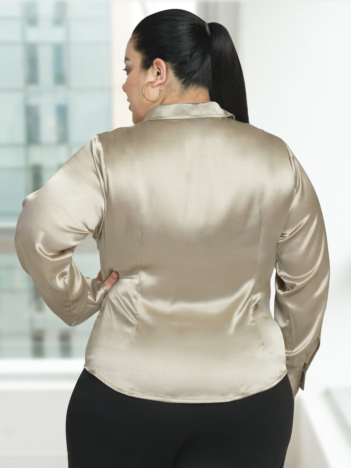 Women Black White Plus Size Buttoned Tunic Top