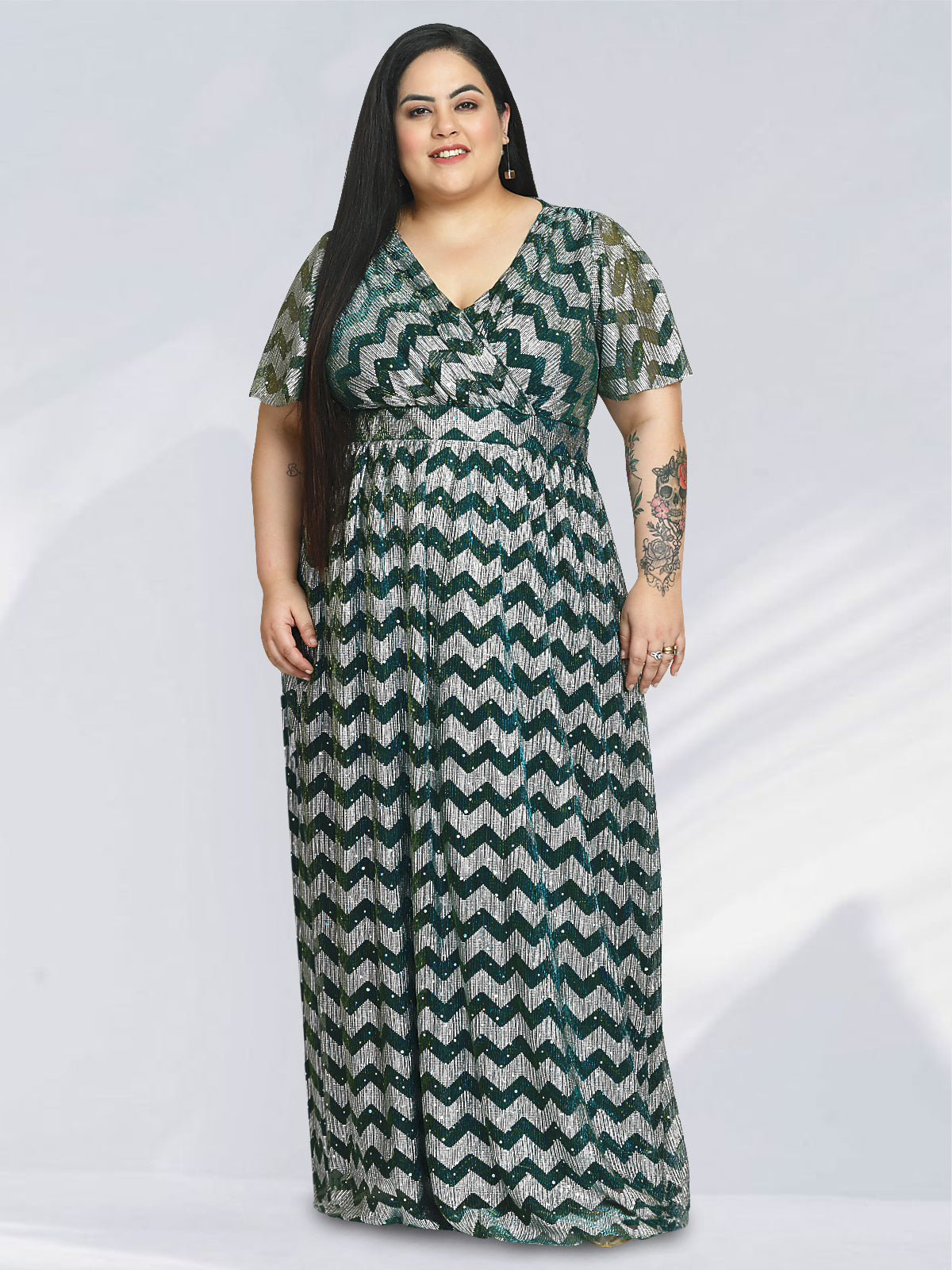 Women Blue Green Plus Size Shimmer Gown