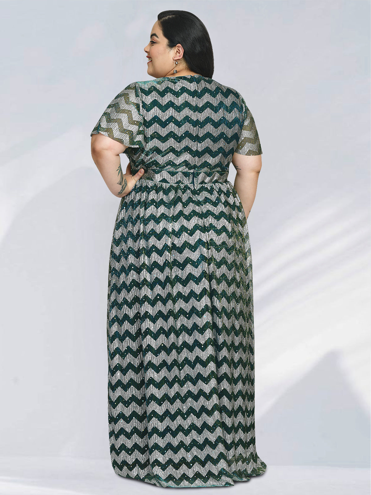 Women Blue Green Plus Size Shimmer Gown